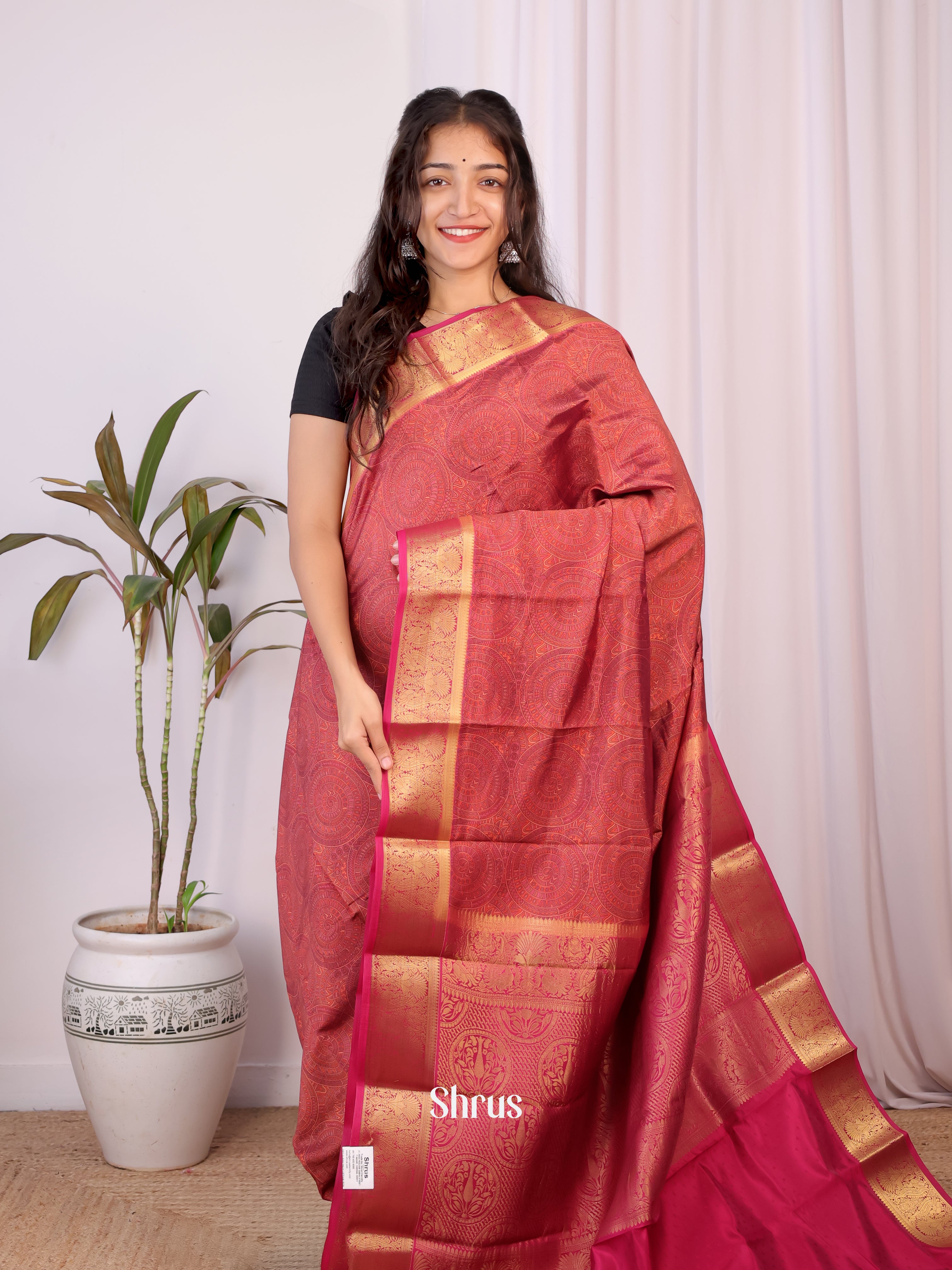 Brown - Printed Silk Saree