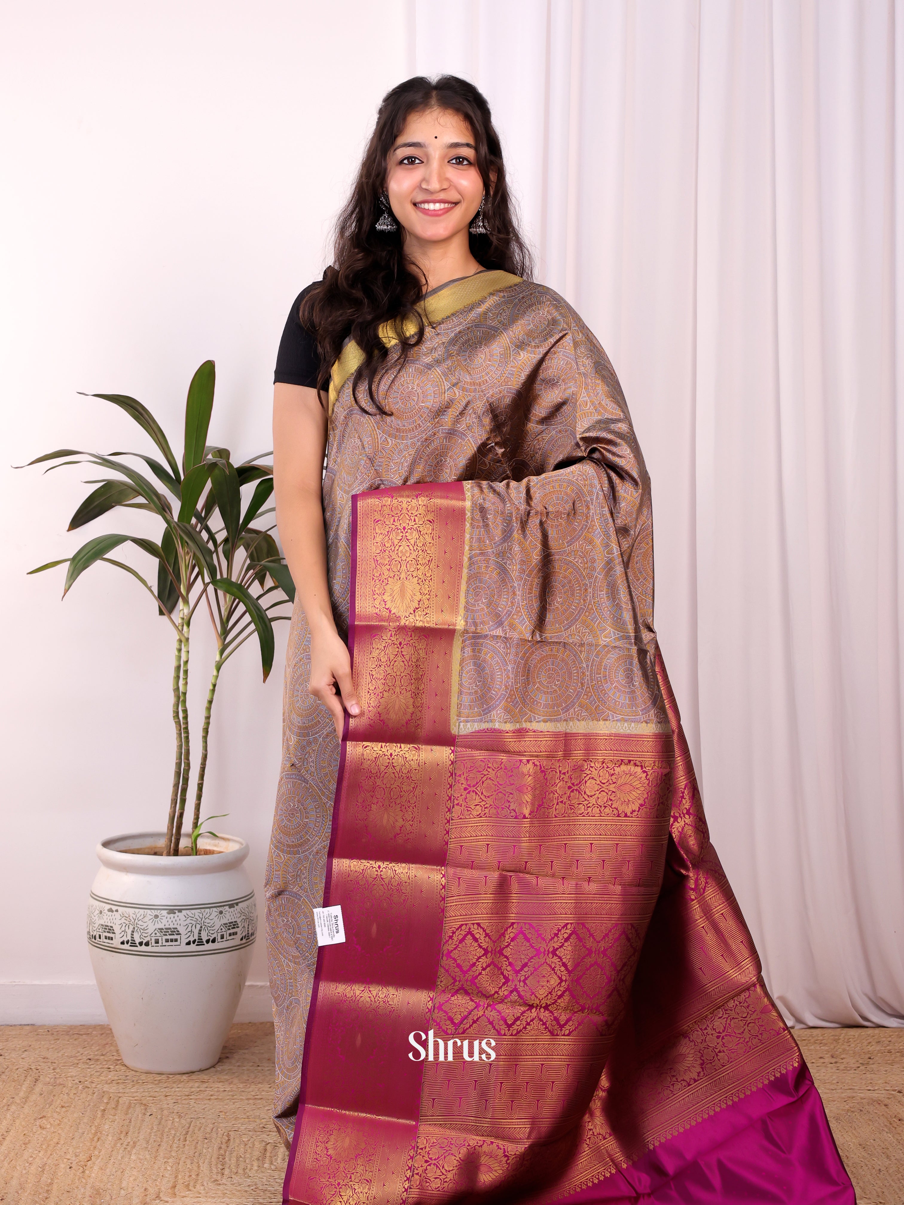 Purple & Majenta - Printed Silk Saree