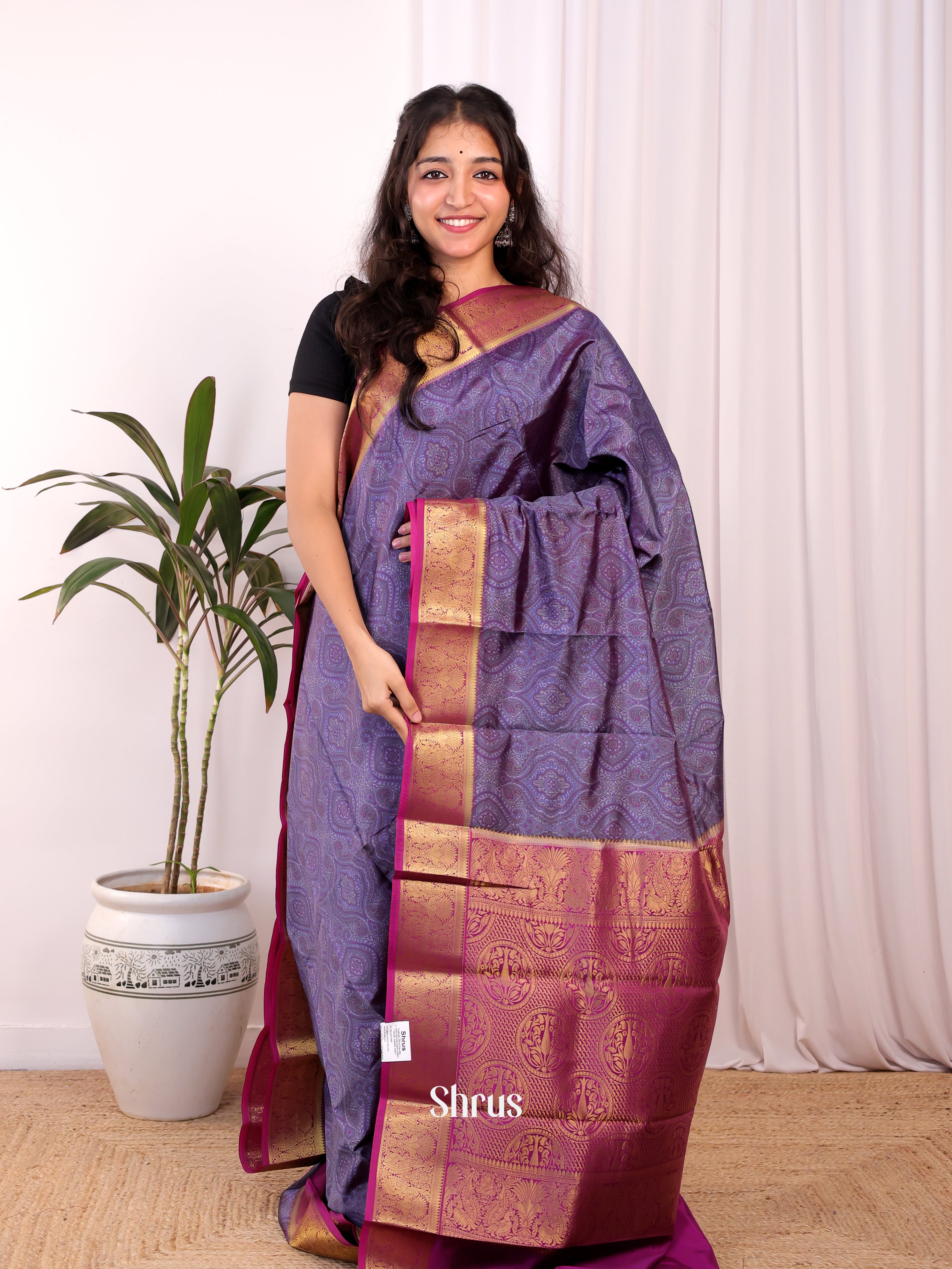 Purple & Majenta - Printed Silk Saree - Shop on Shrus.com