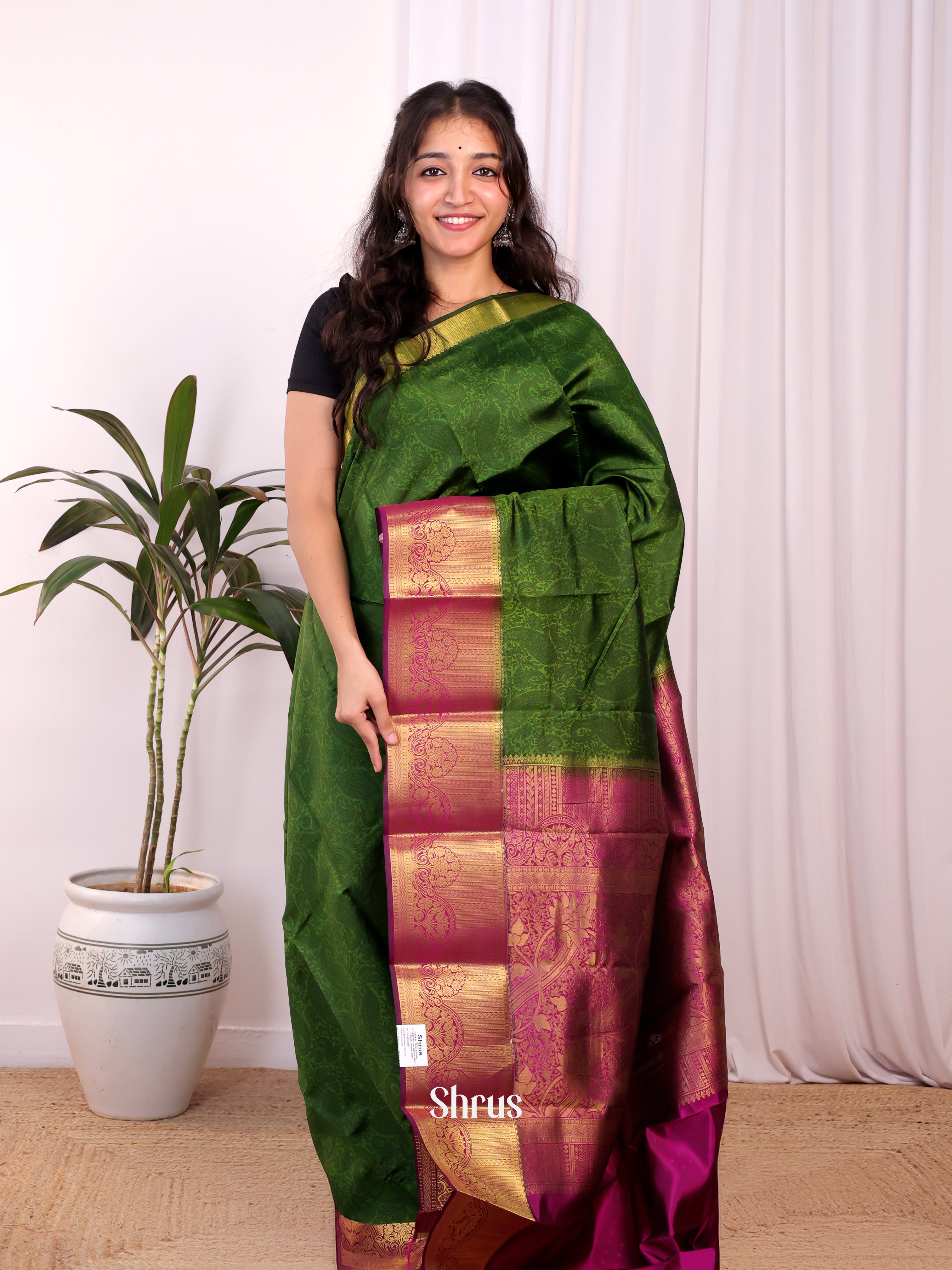 Green & Purple- Printed Silk Saree