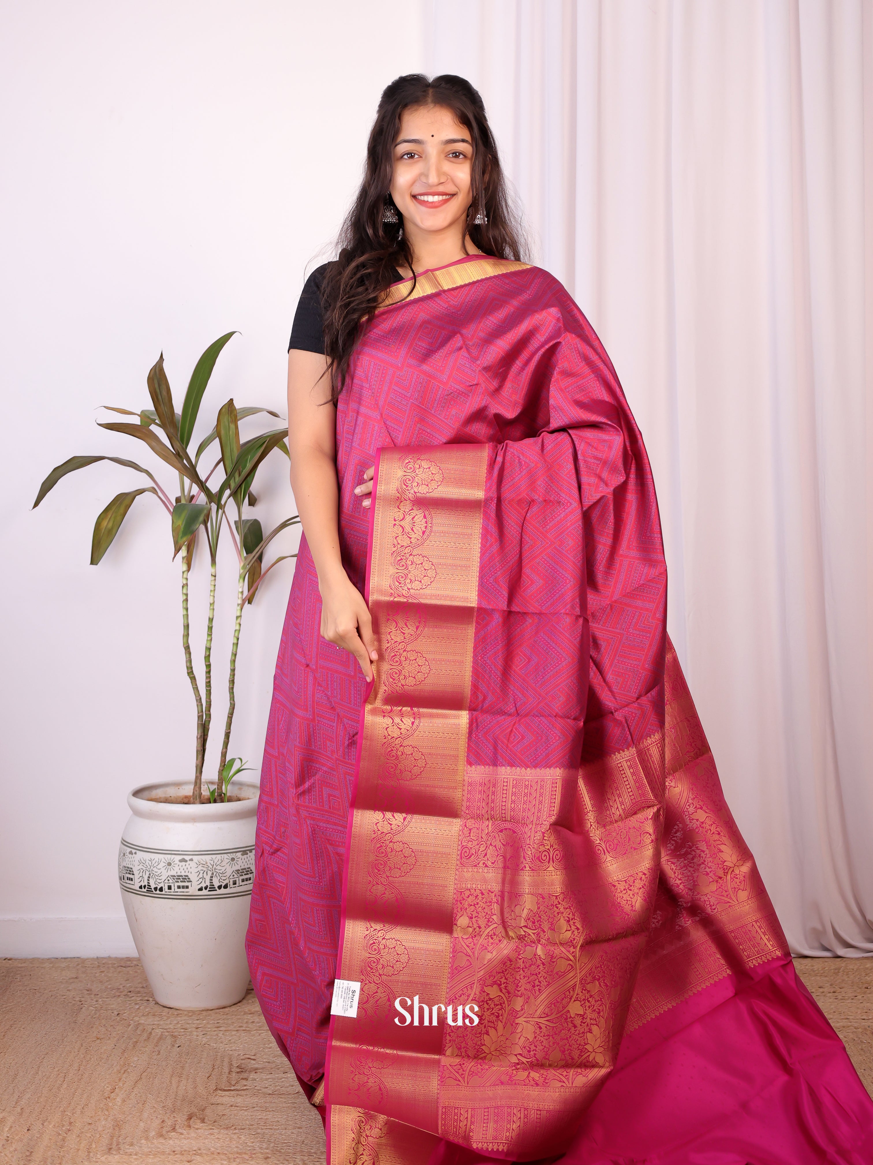 Purple - Printed Silk Saree