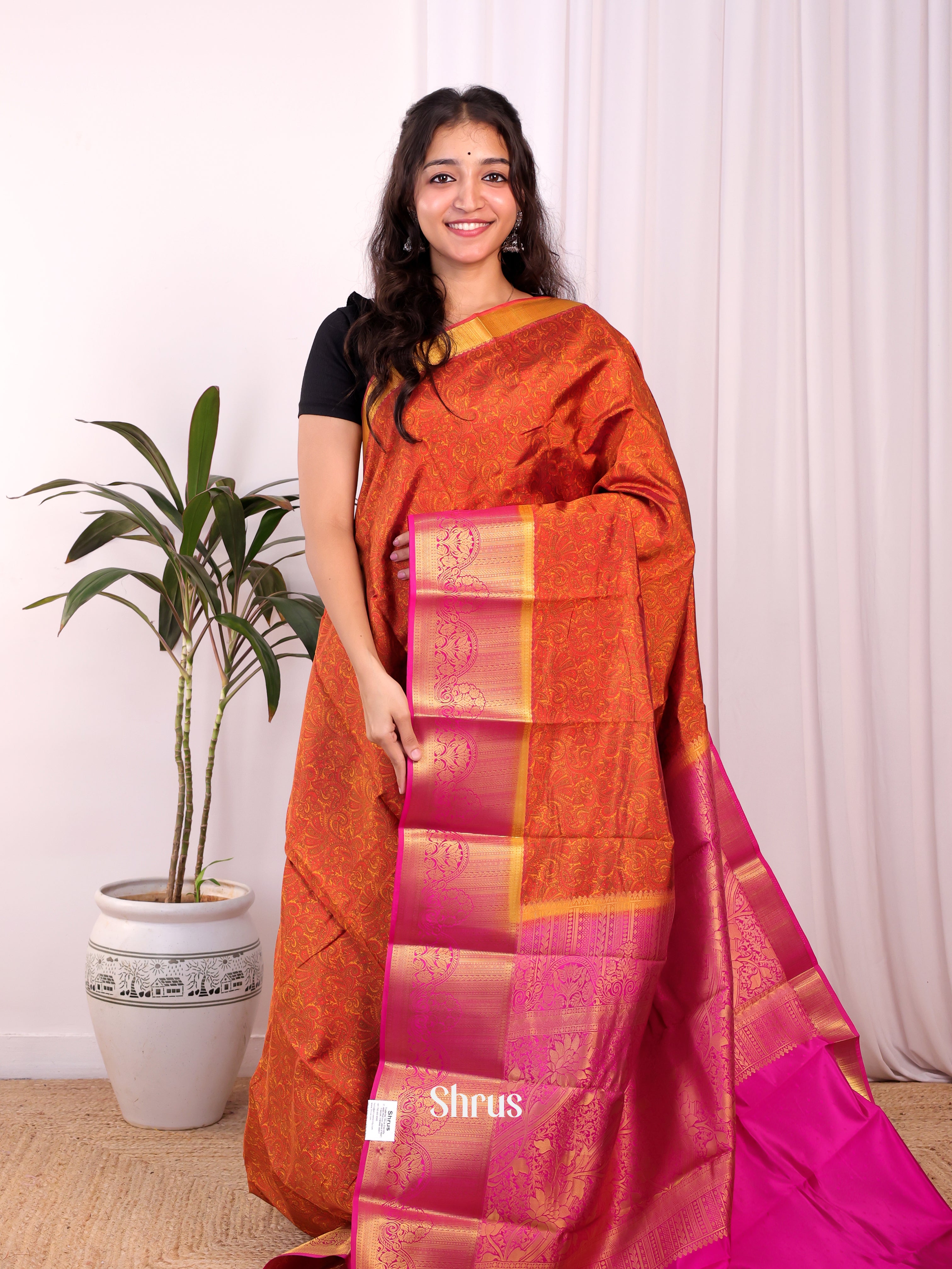 Brick & Majenta - Printed Silk Saree