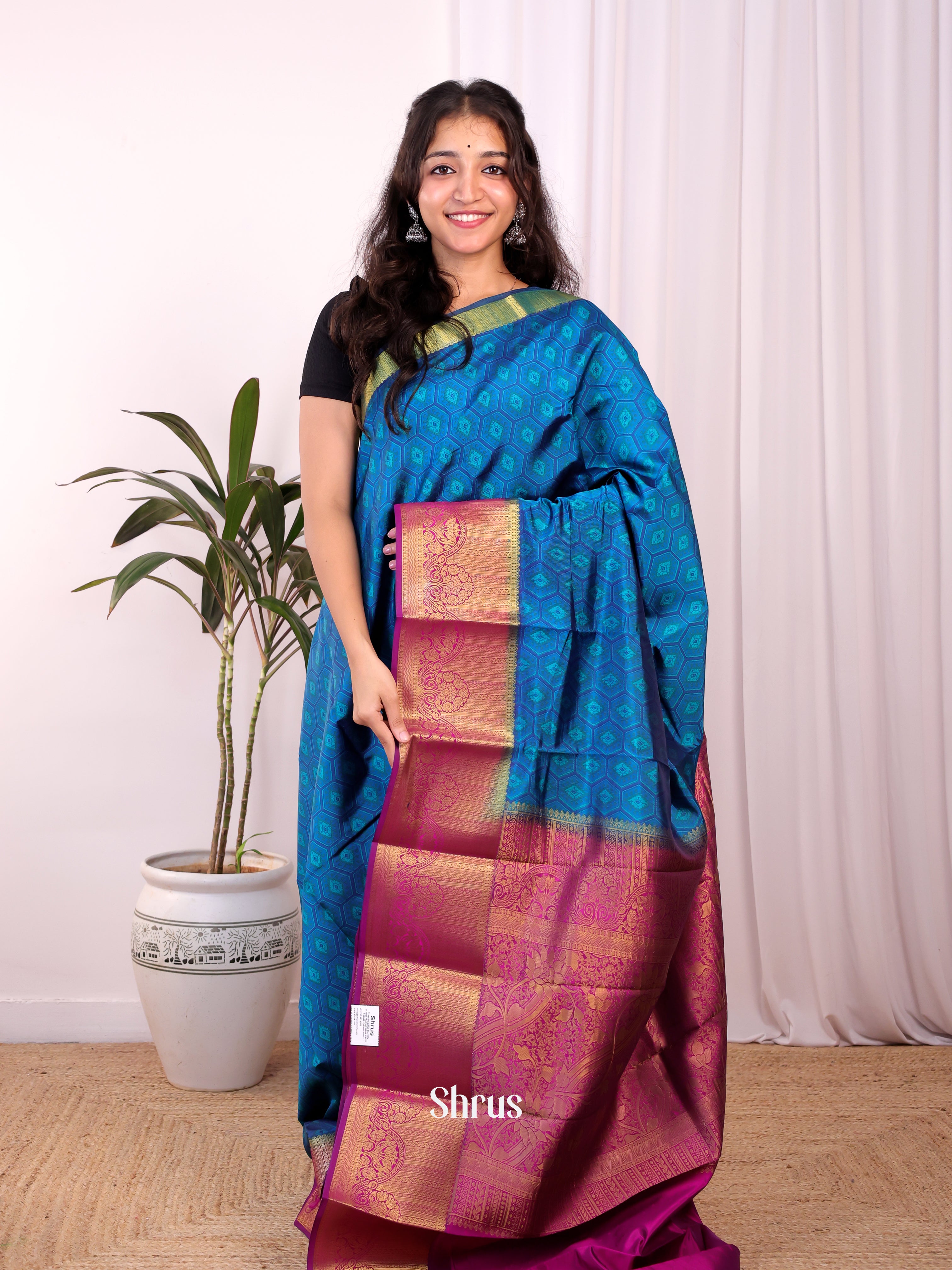 Blue & Purple- Printed Silk Saree