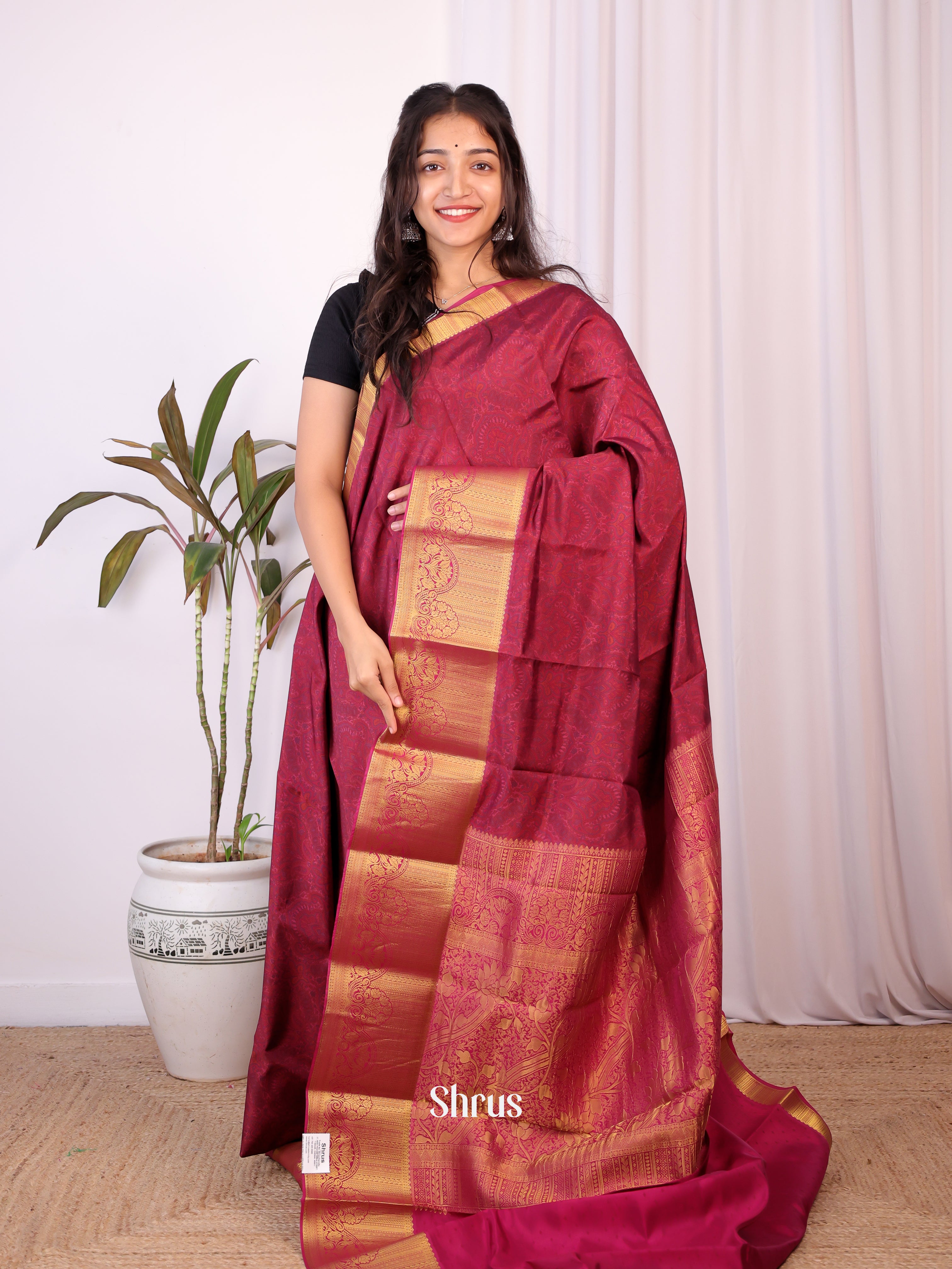 Purple - Printed Silk Saree