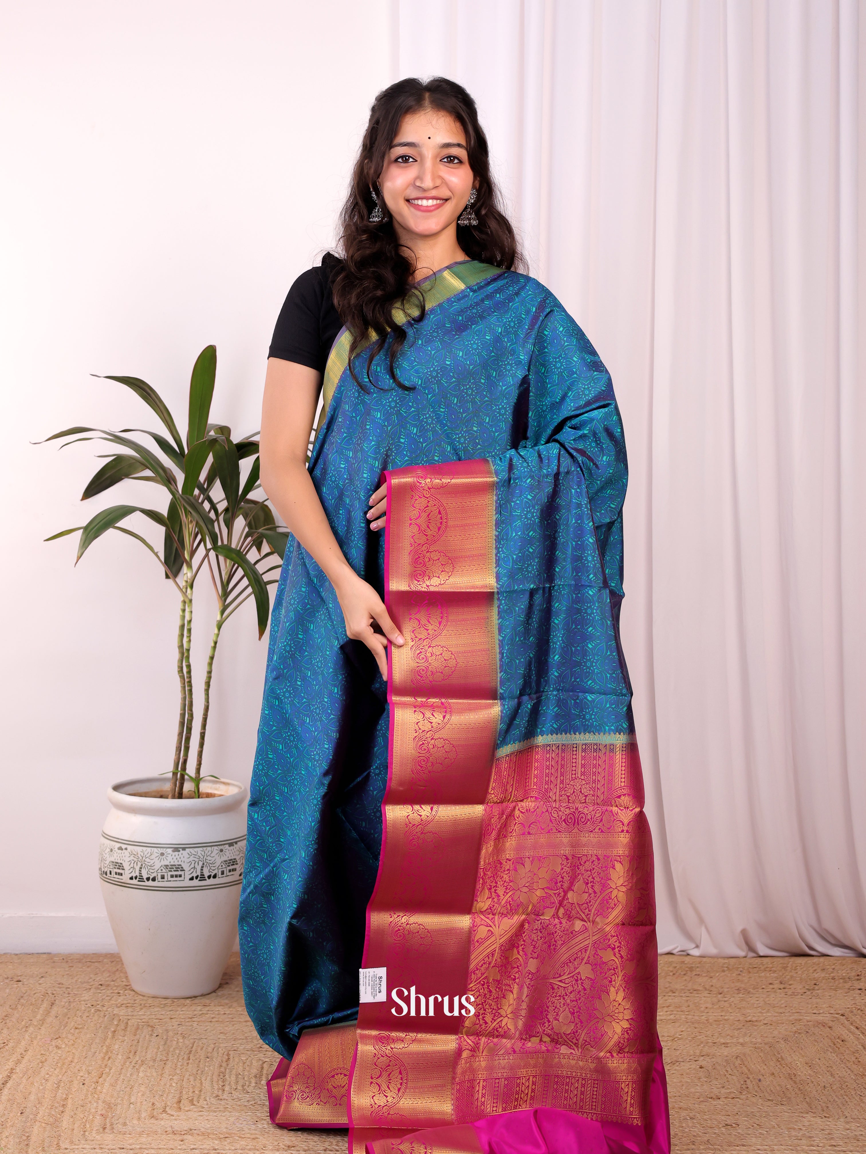 Blue &  Majneta- Printed Silk Saree