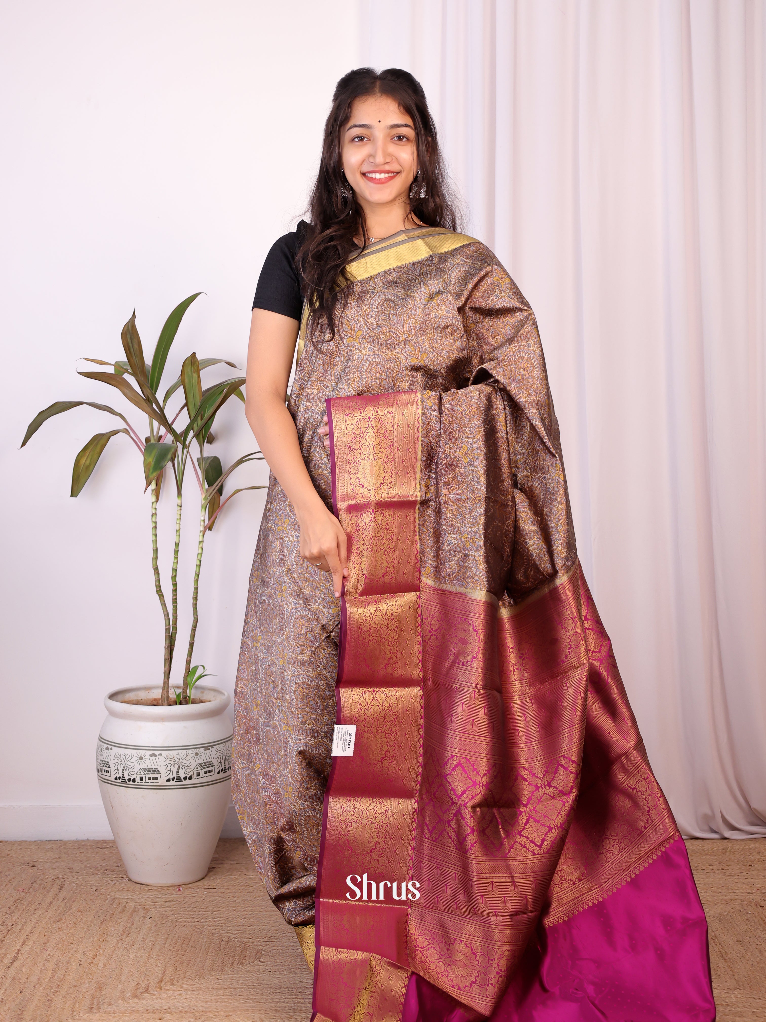 Purple & Majenta - Printed Silk Saree