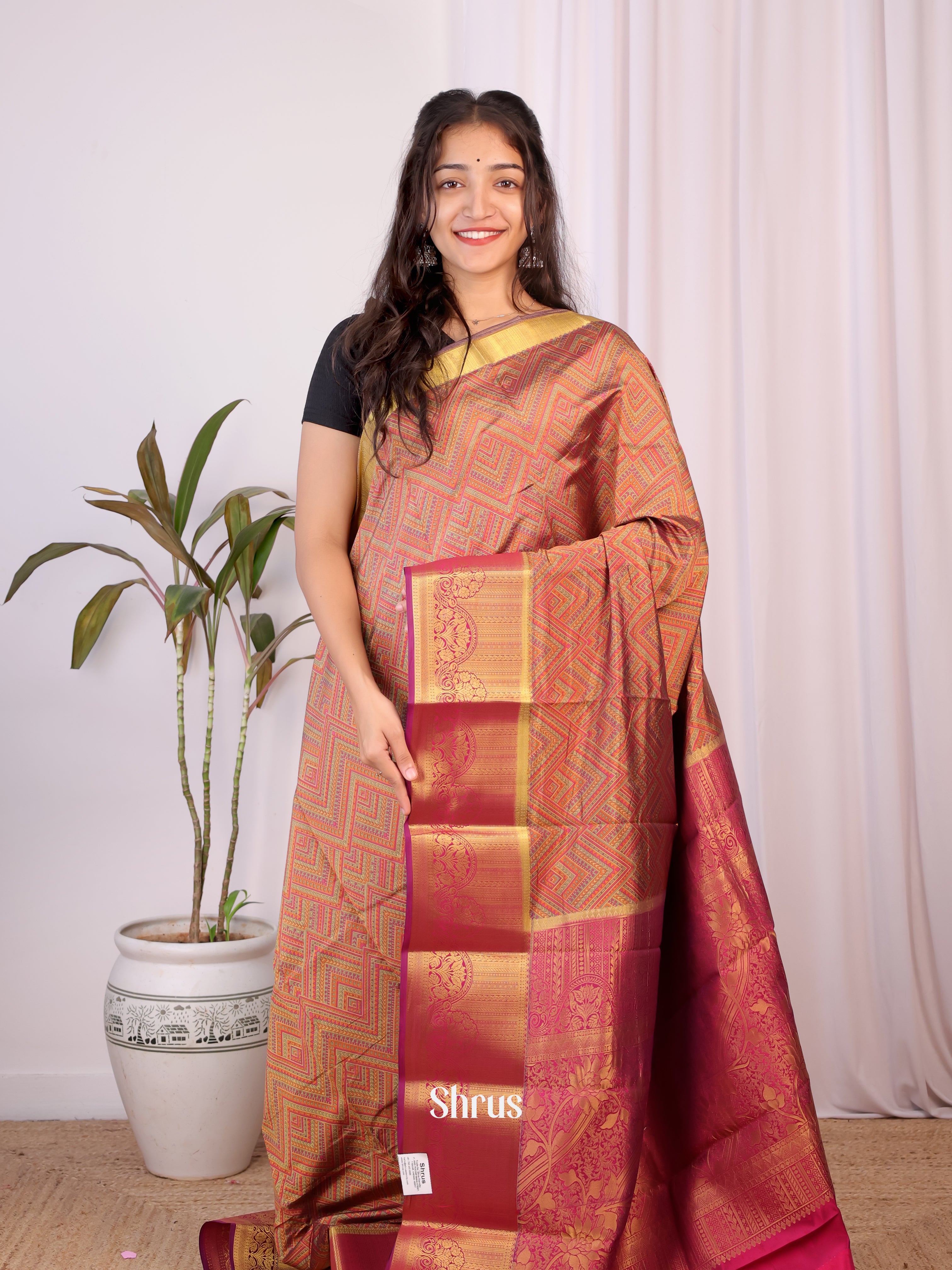 Green & Maroon - Printed Silk Saree