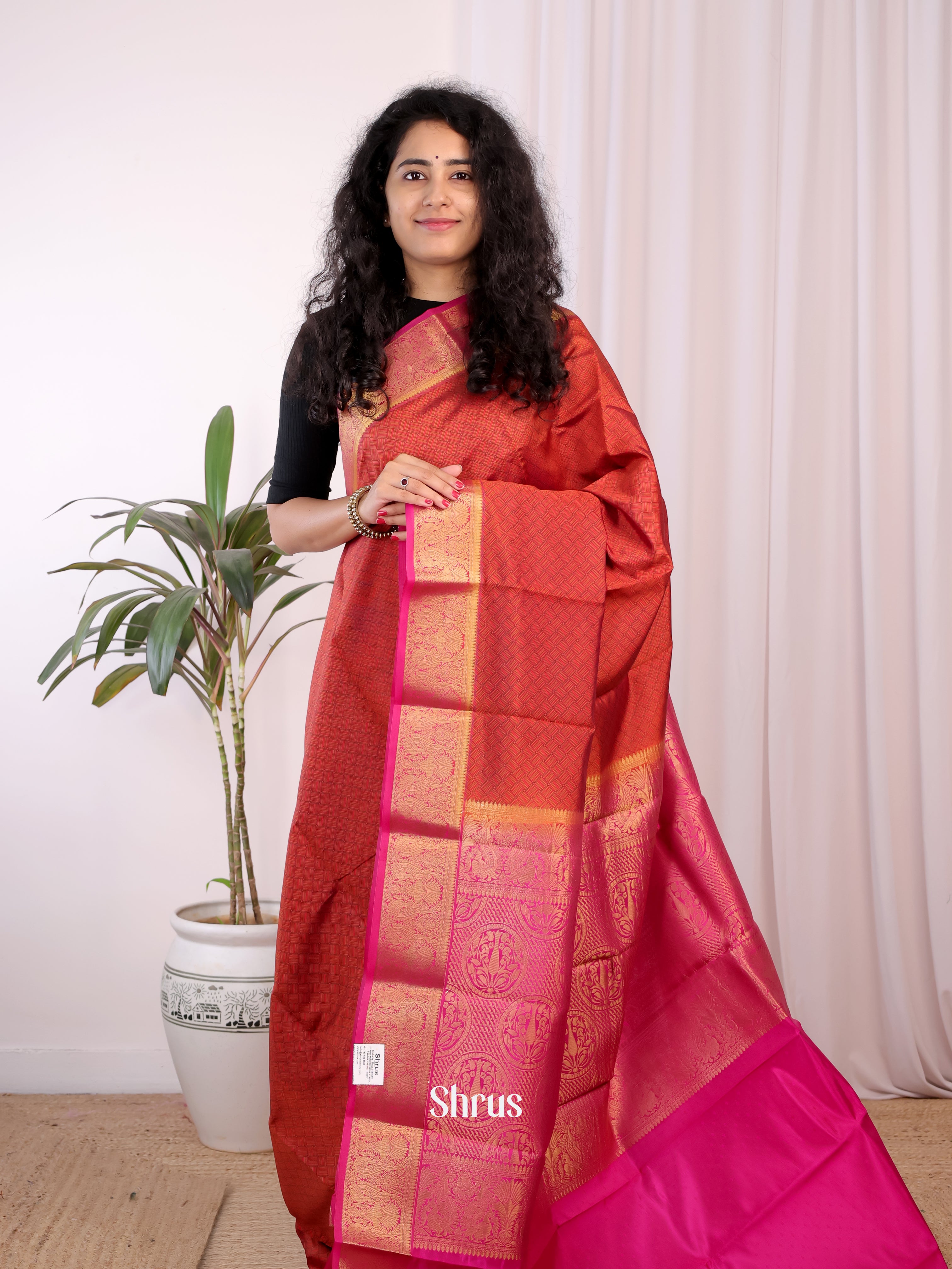 Brick & Majenta - Printed Silk Saree