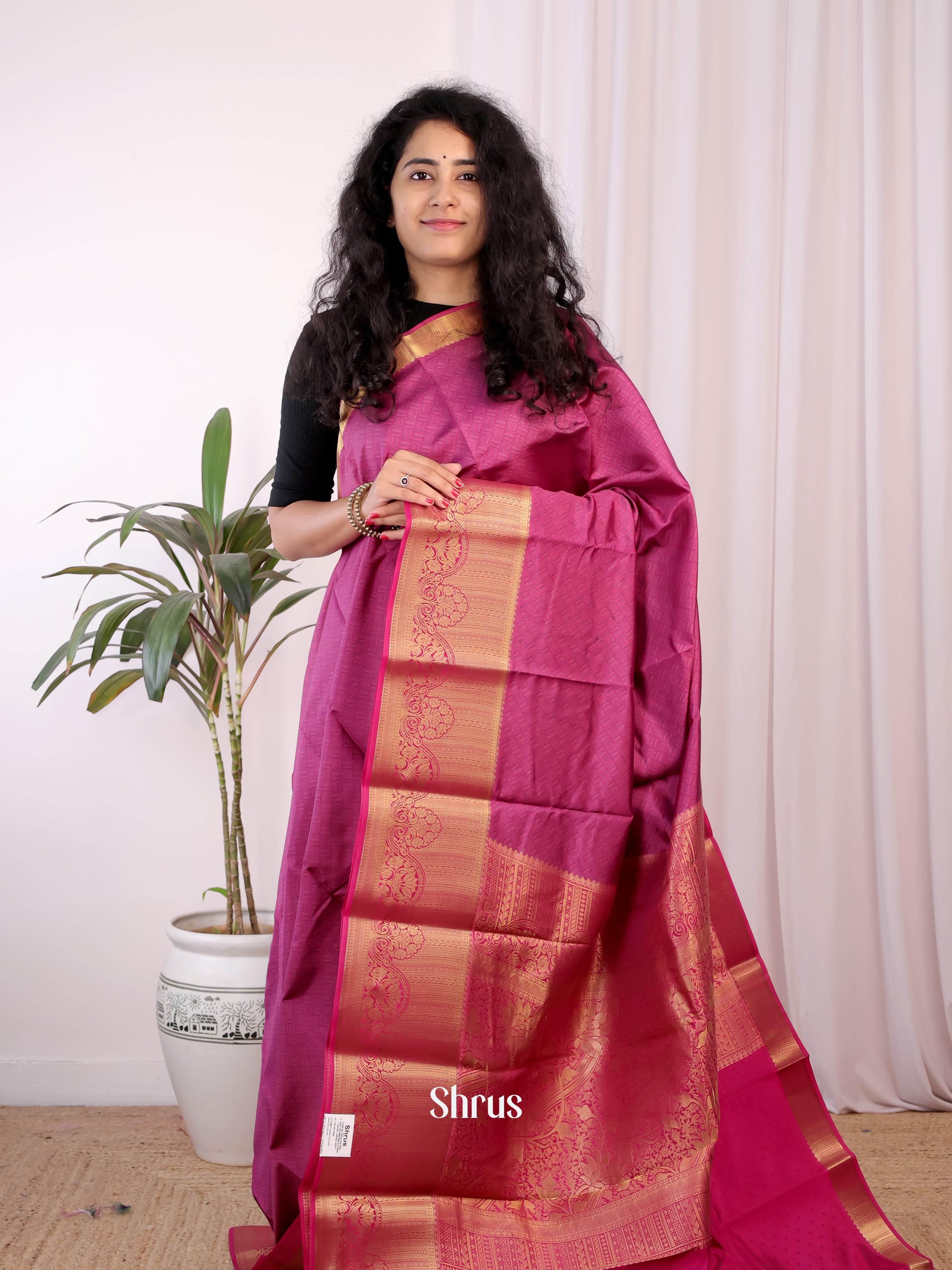 Purple & Maroon - Printed Silk Saree