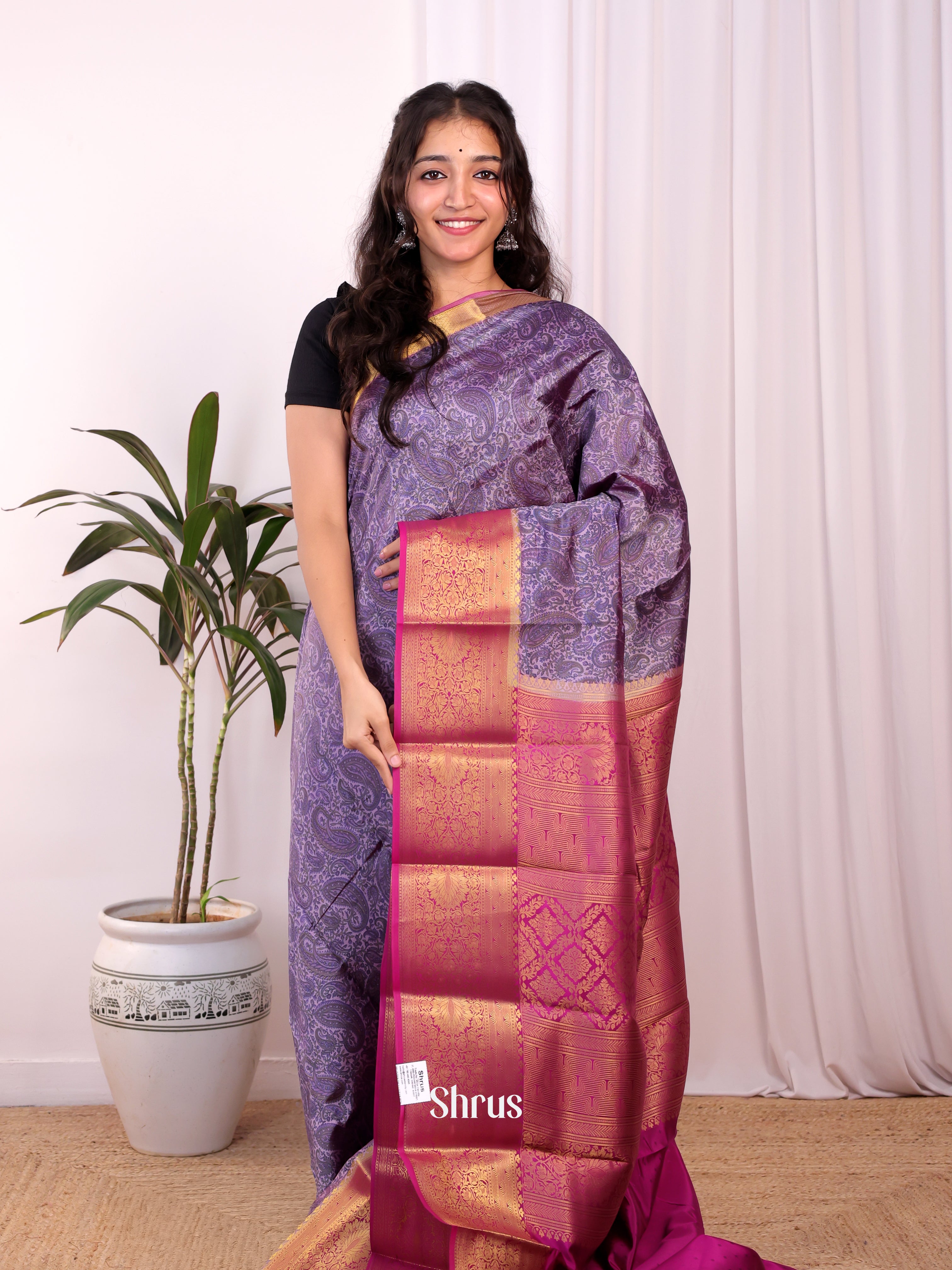 Purple & Majenta- Printed Silk Saree