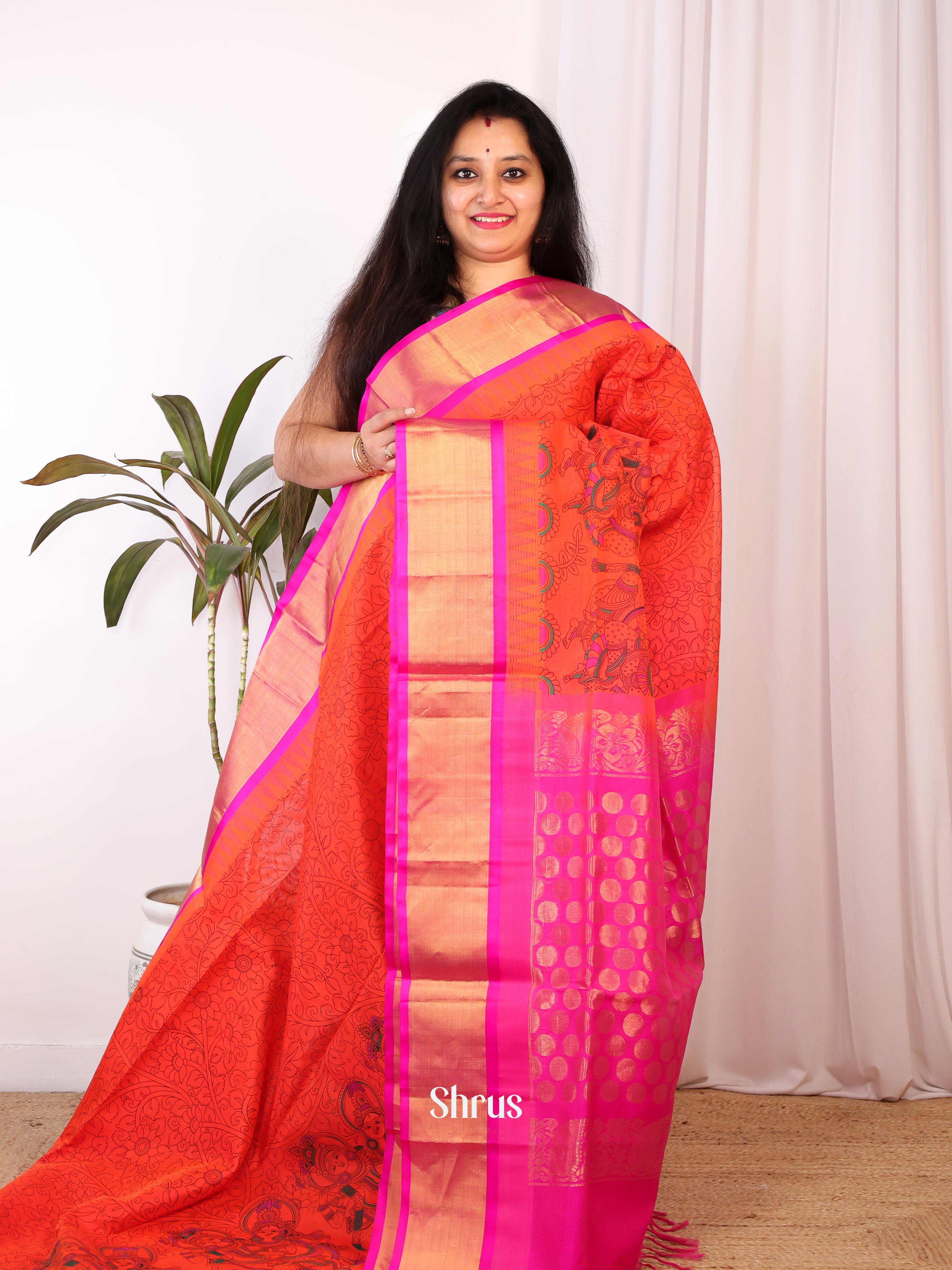 Orange & Pink - Hindolam Saree