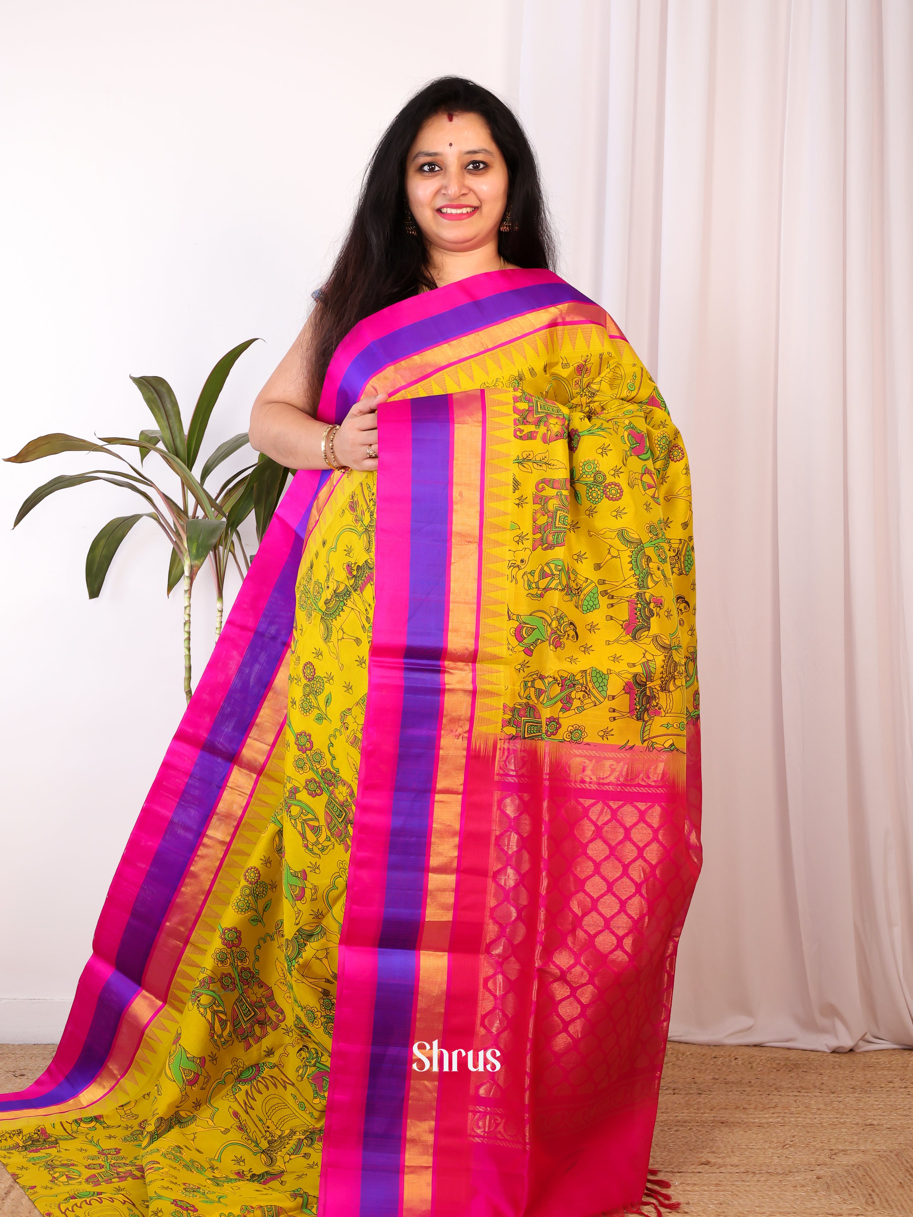 Yellow & Pink - Hindolam Saree