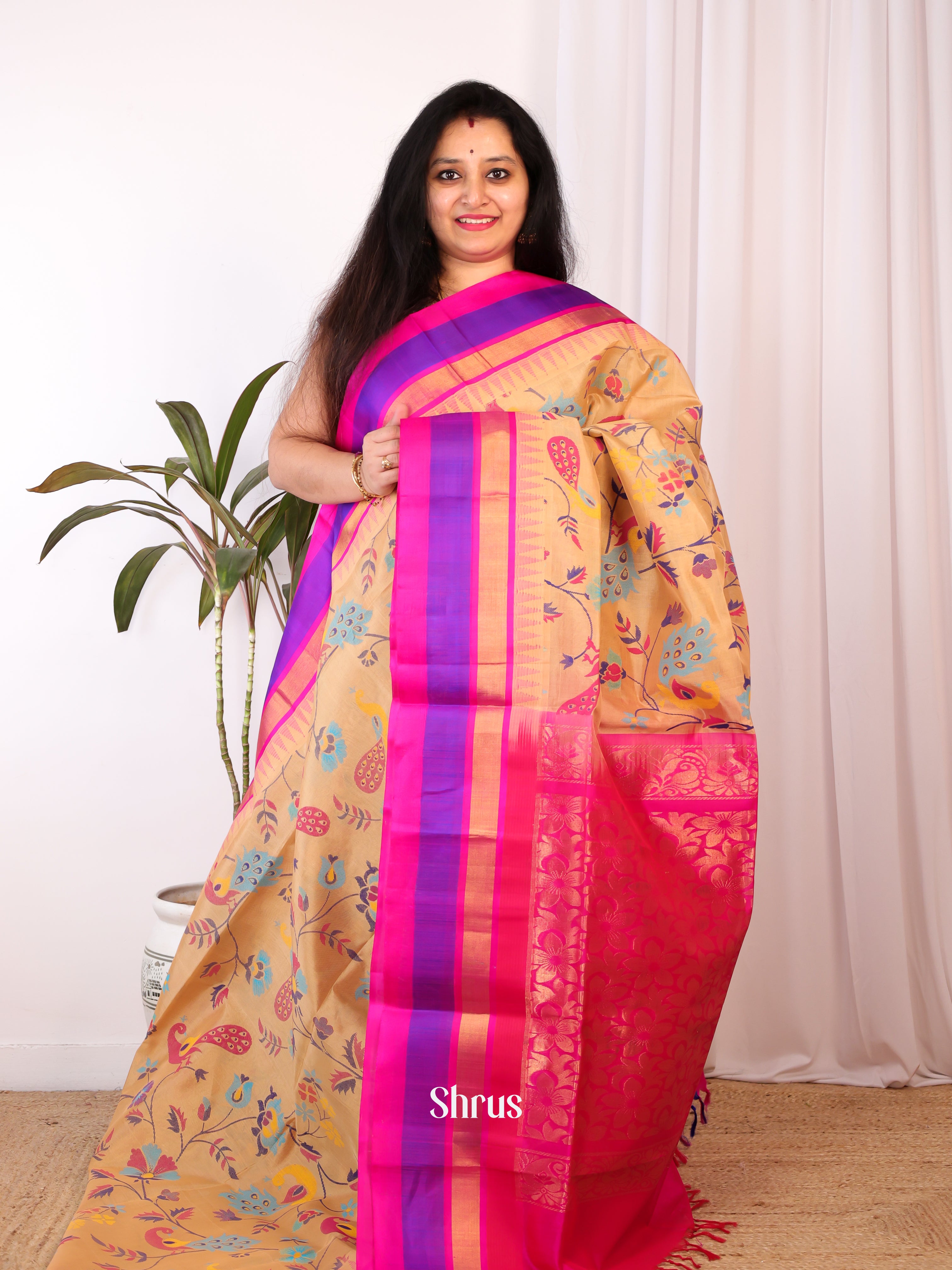 Pale Orange & Pink - Hindolam Saree