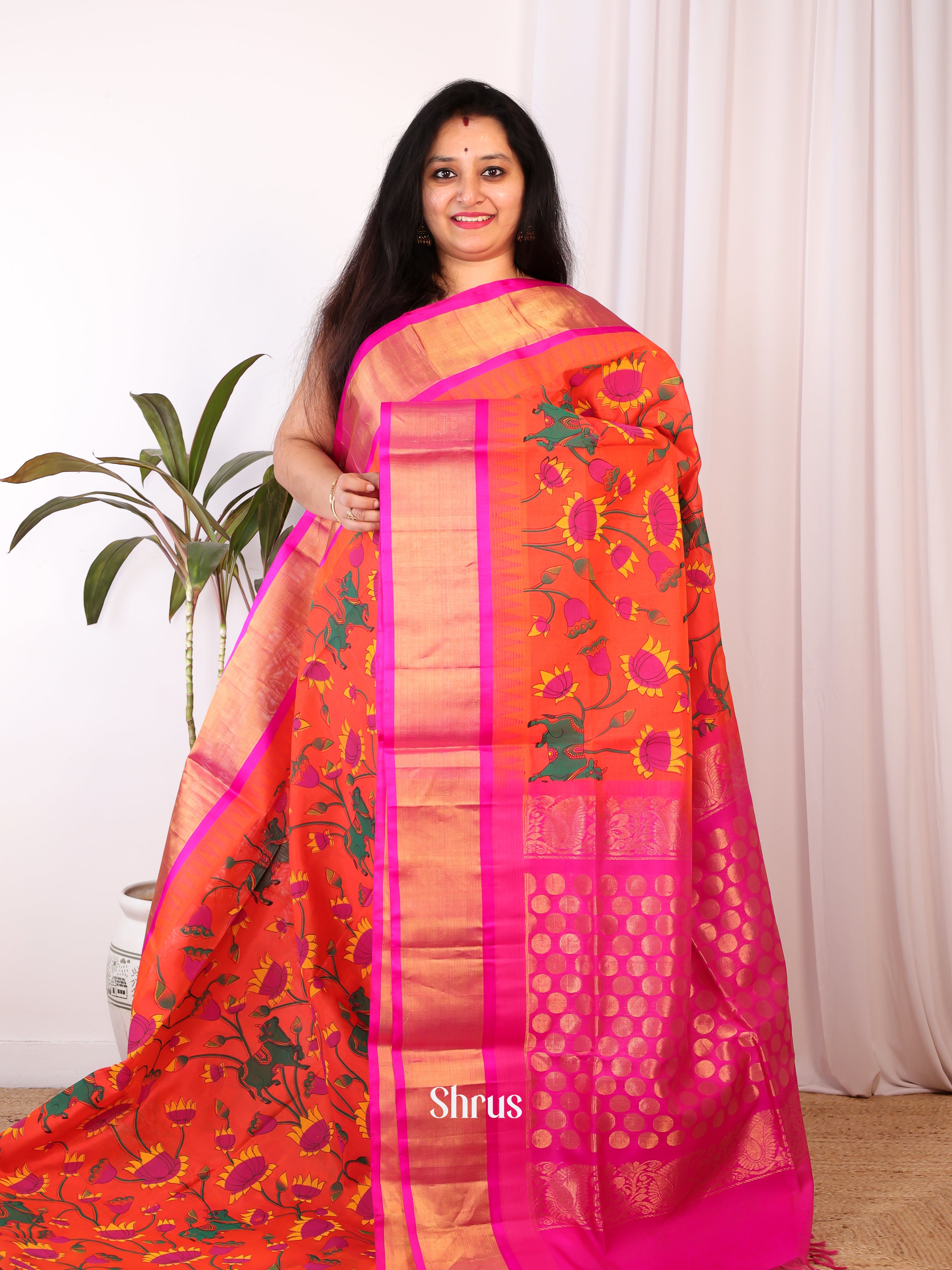 Orange & Pink - Hindolam Saree