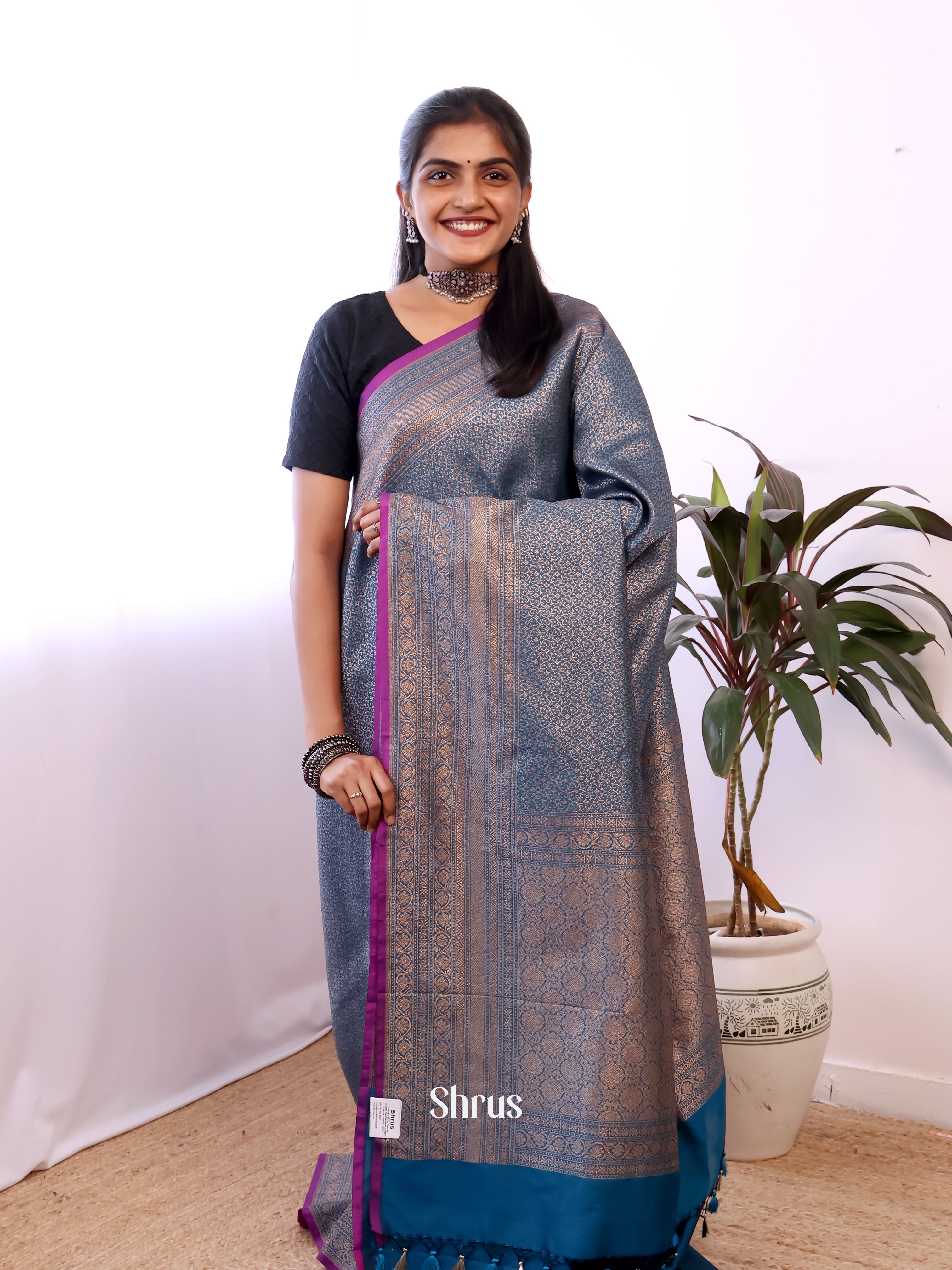 Blue - Semi Banarasi Saree