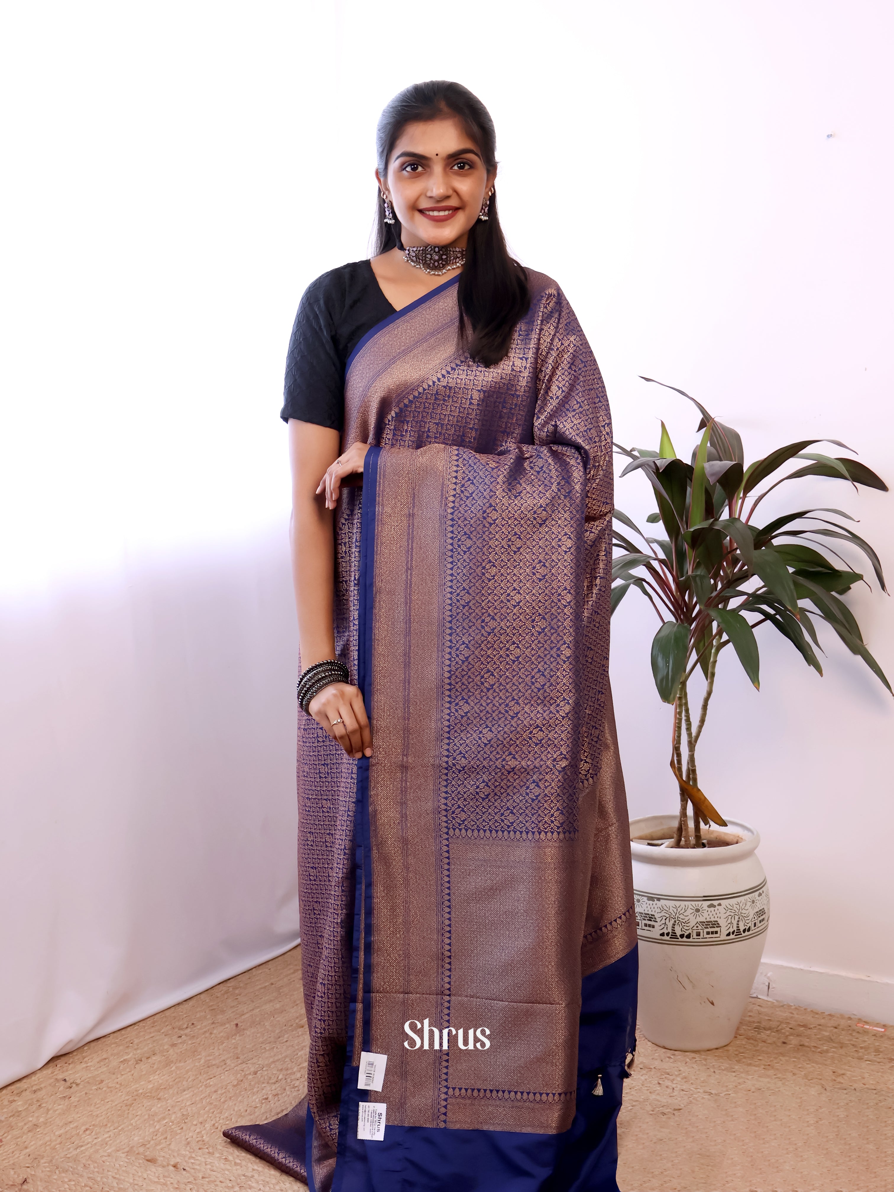 Blue - Semi Banarasi Saree