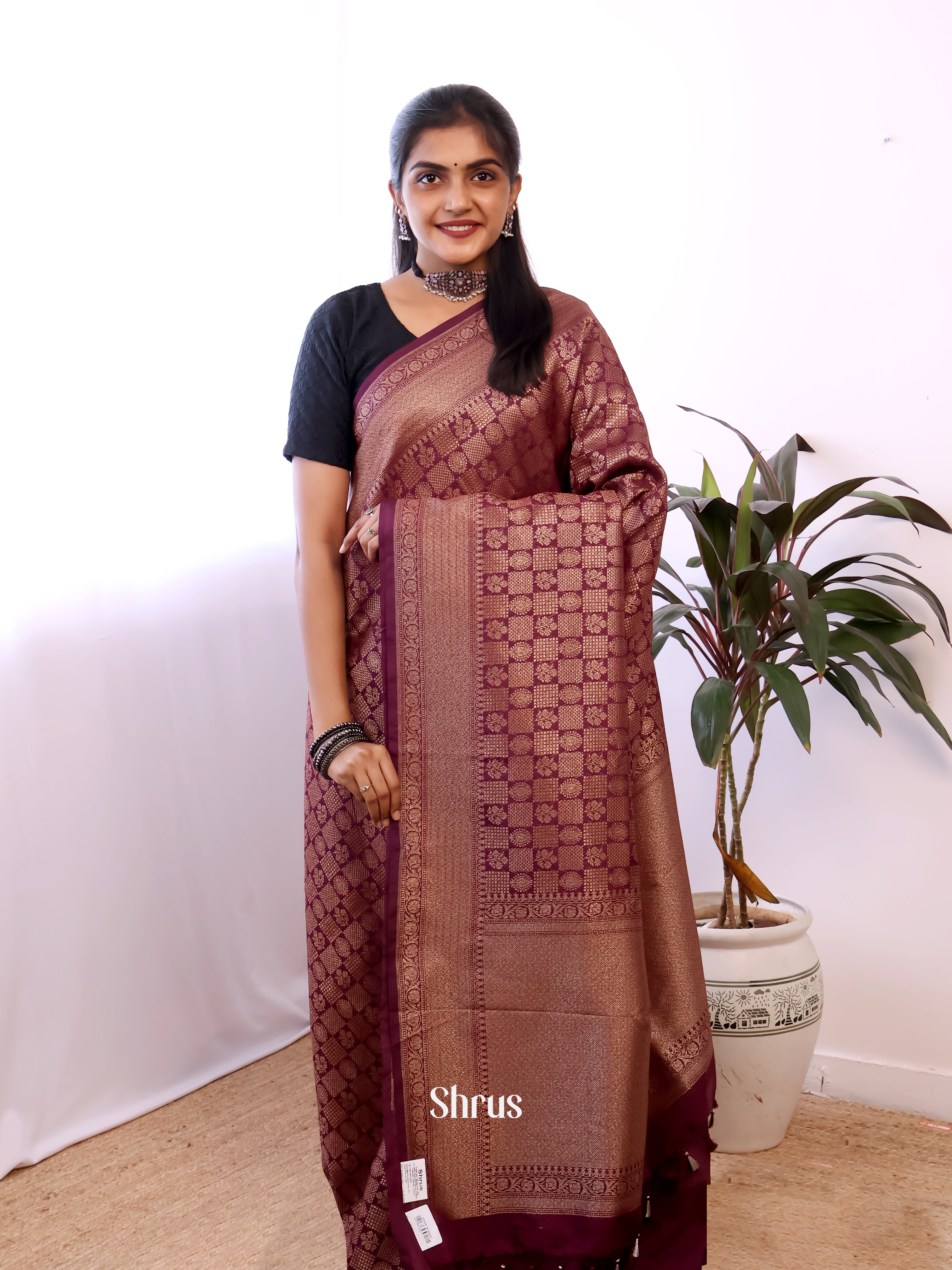 Maroon - Semi Banarasi Saree