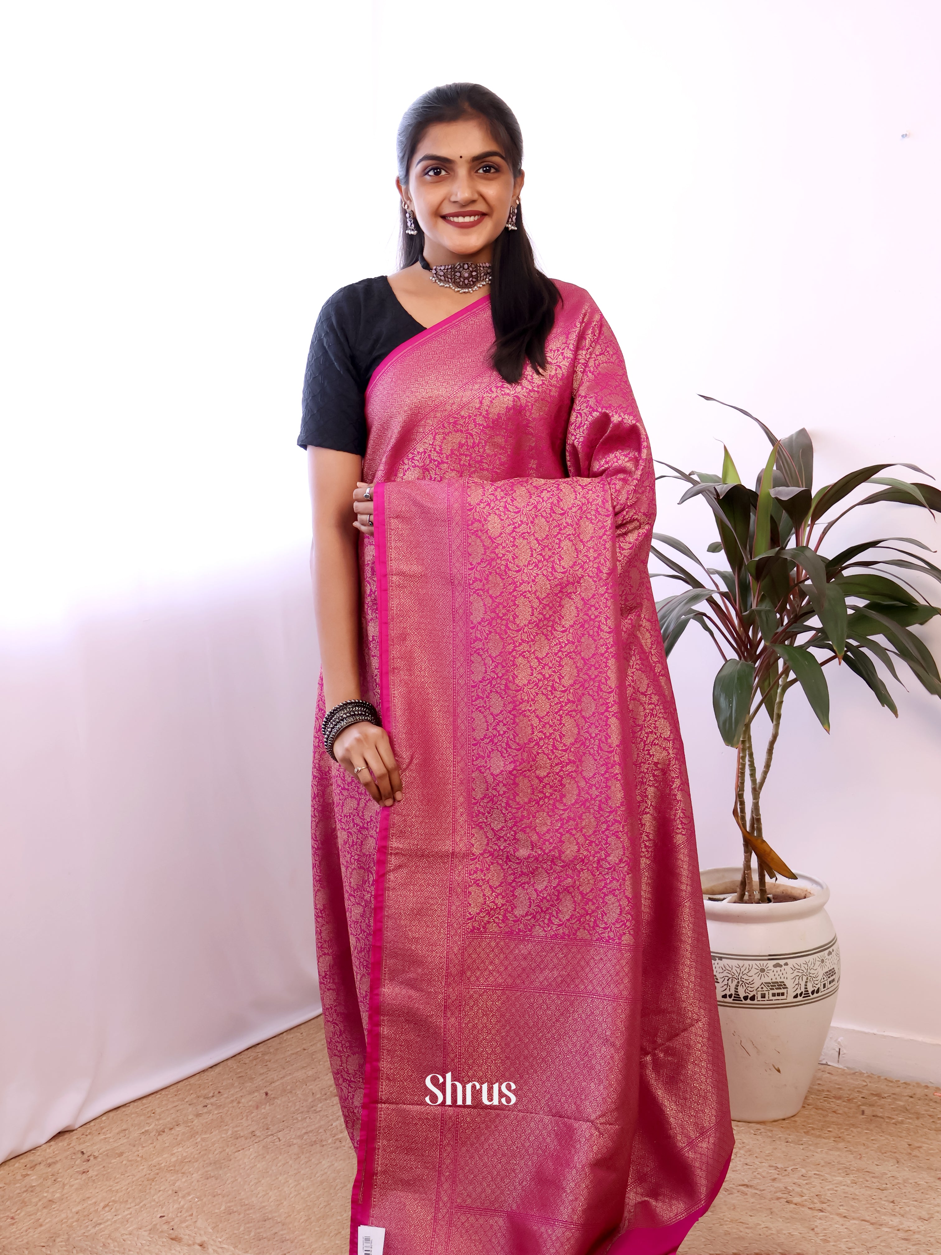 Pink - Semi Banarasi Saree