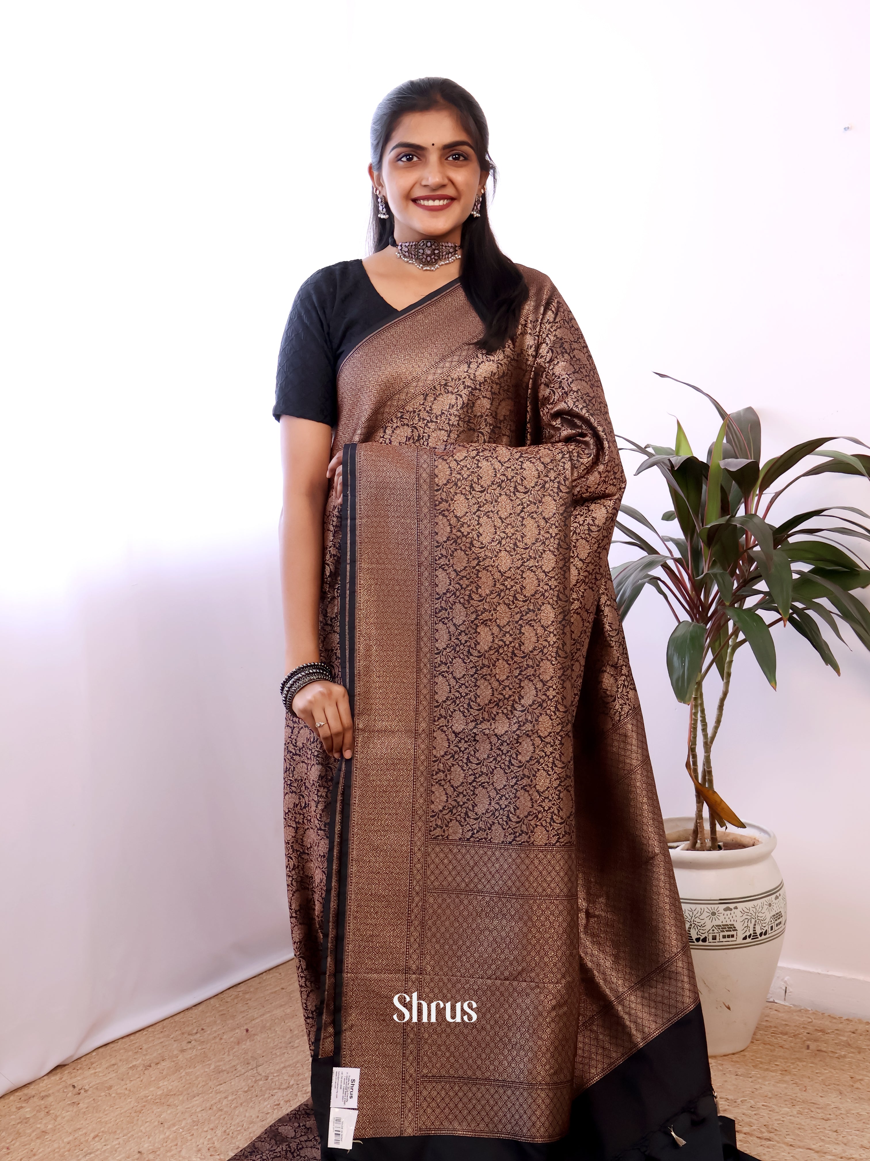 Black - Semi Banarasi Saree