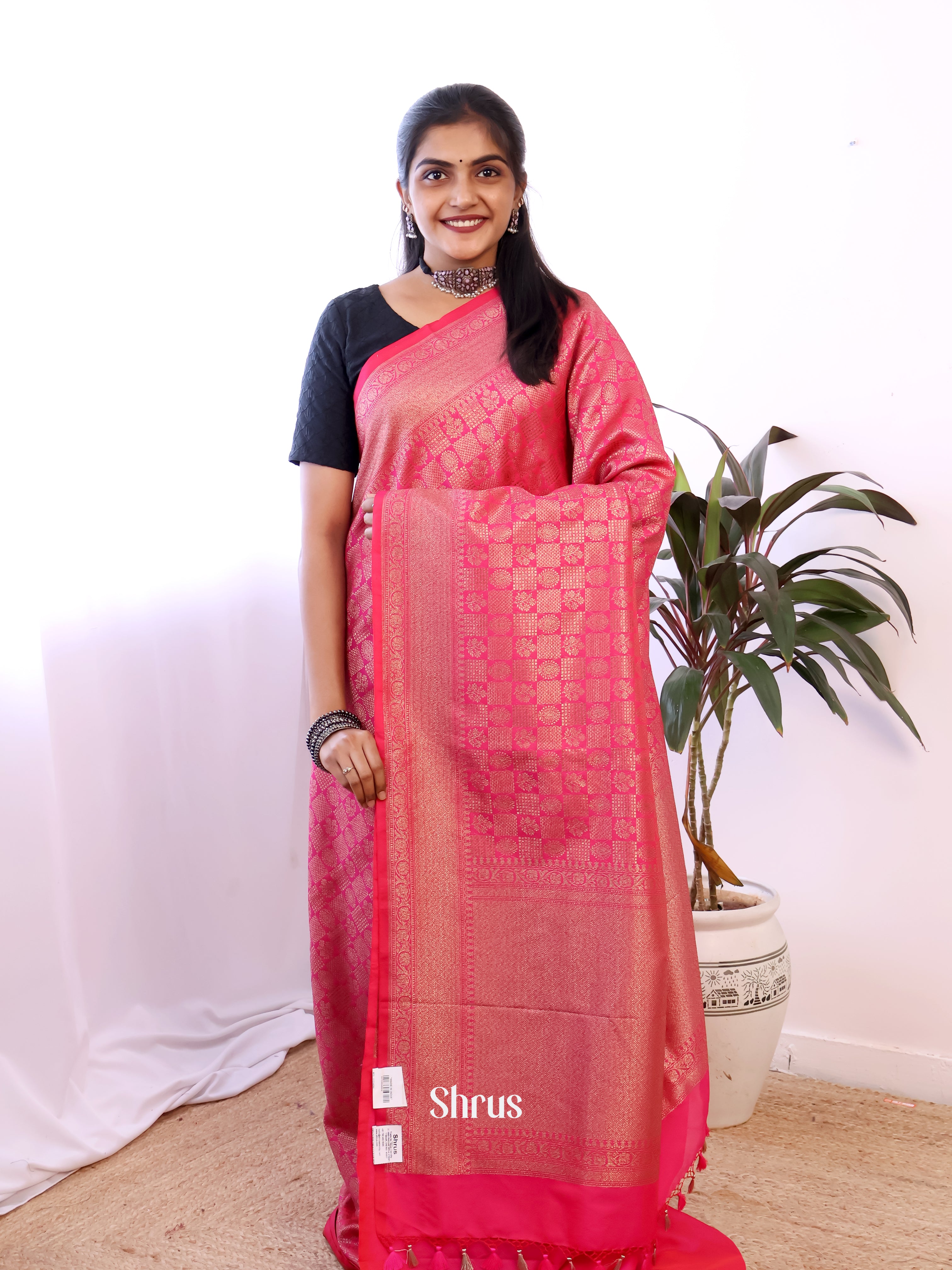 Pink - Semi Banarasi Saree