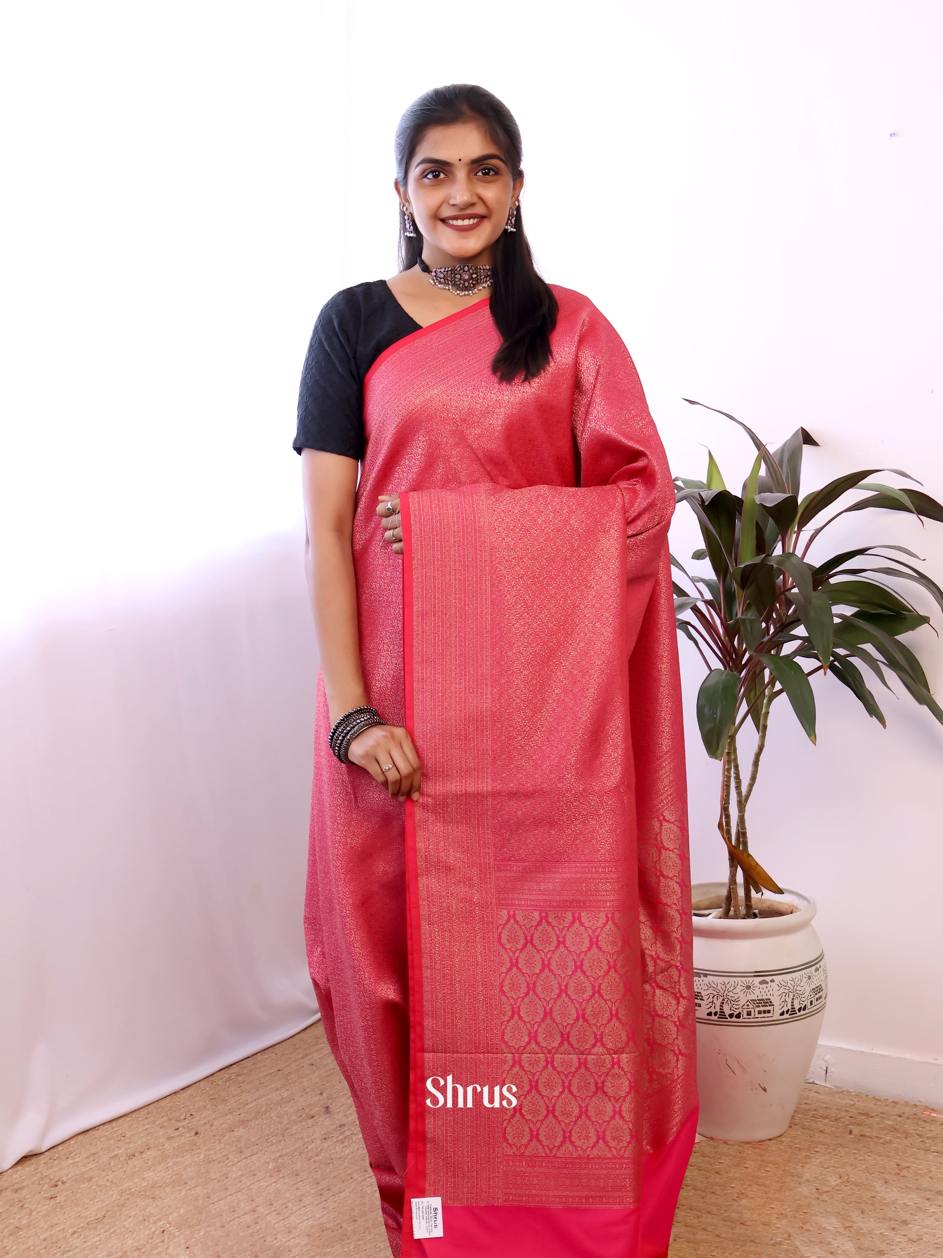 Red - Semi Banarasi Saree