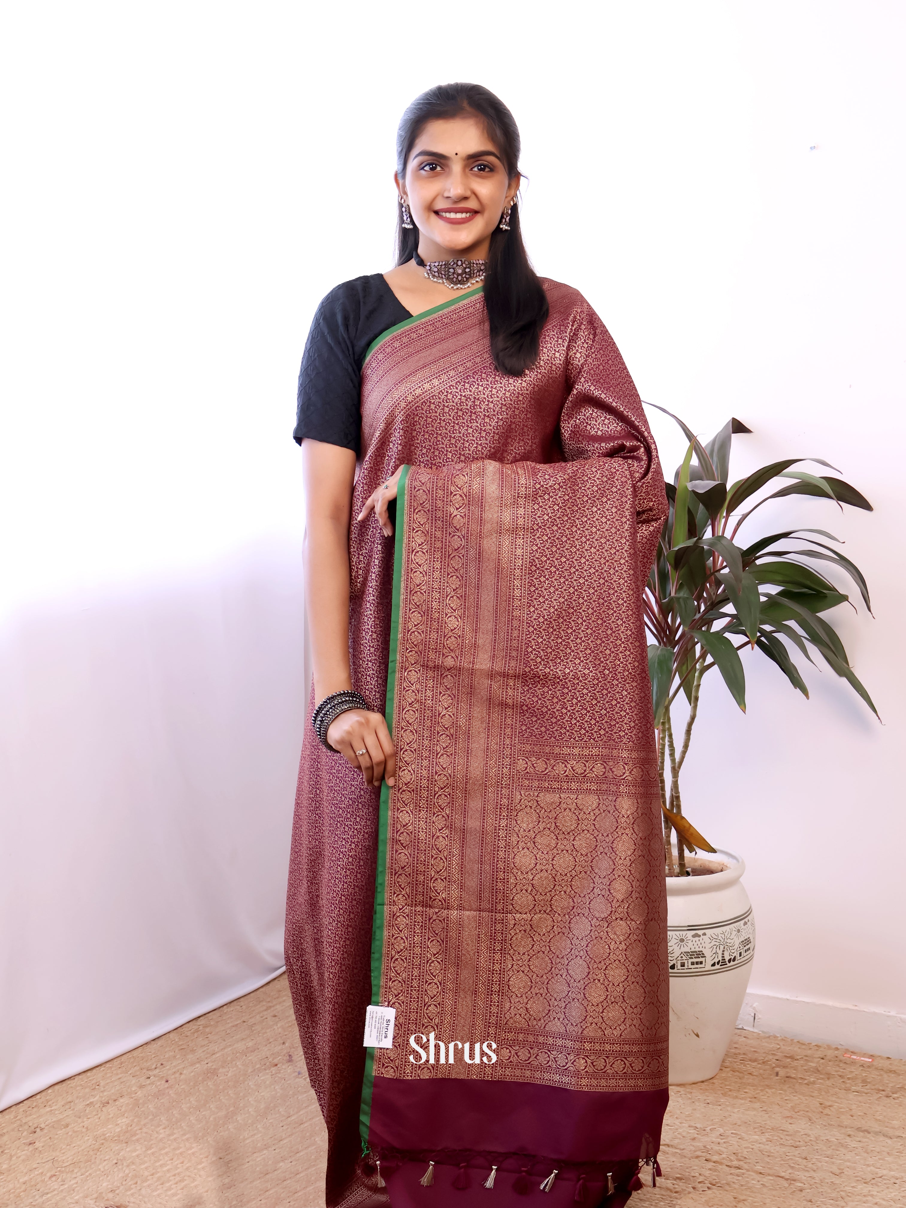 Maroon - Semi Banarasi Saree