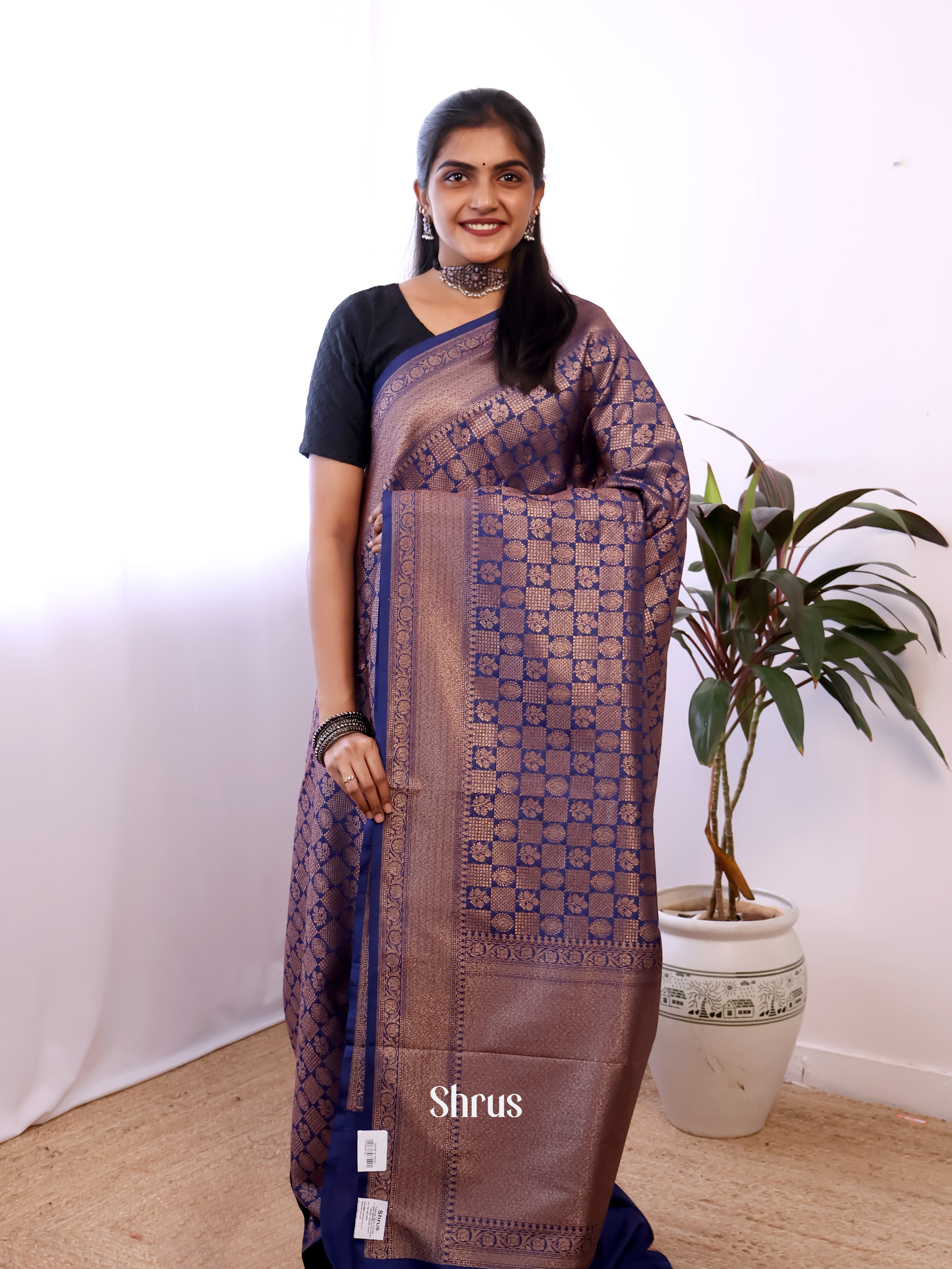 Blue - Semi Banarasi Saree