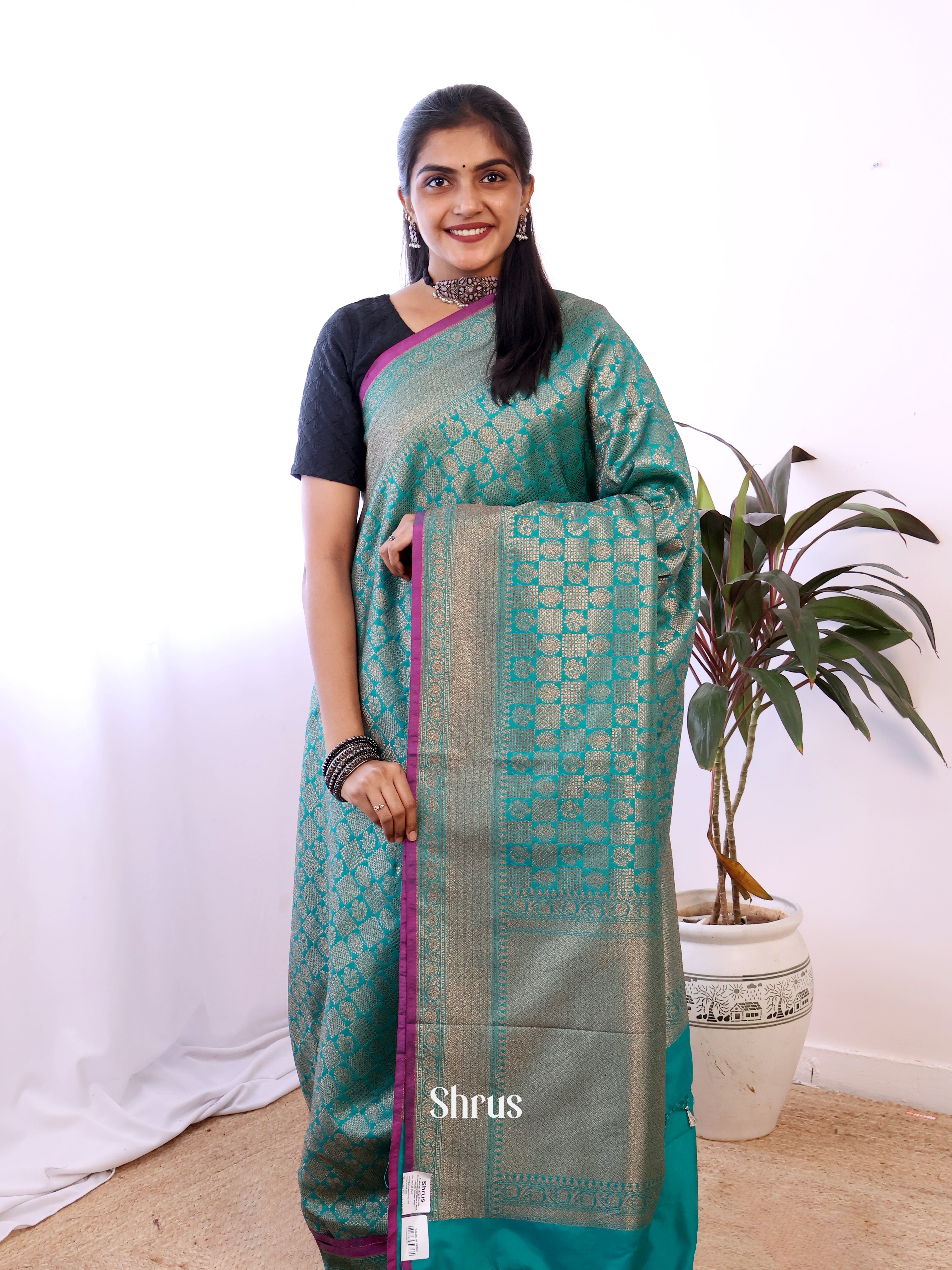 teal - Semi Banarasi Saree