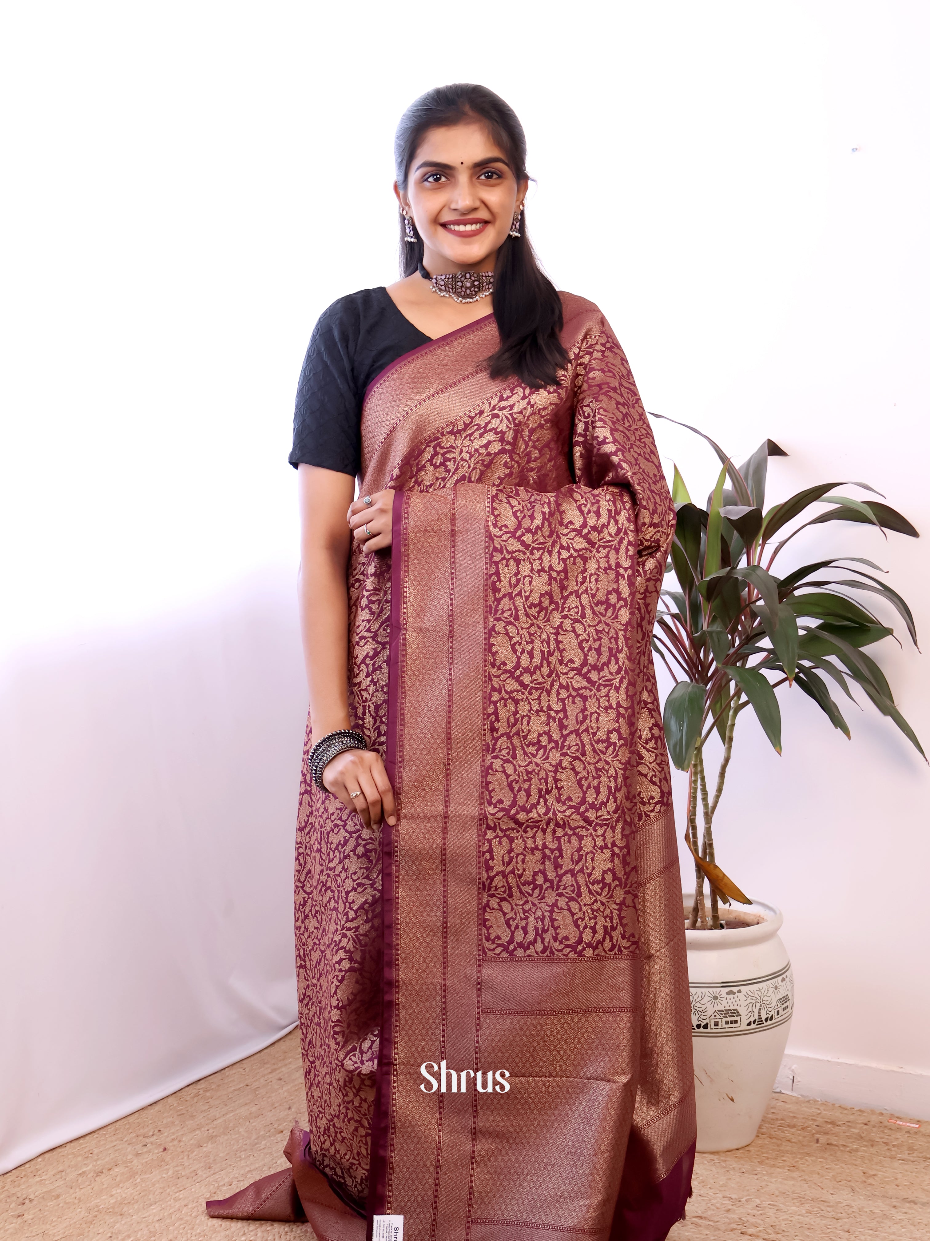 Maroon - Semi Banarasi Saree