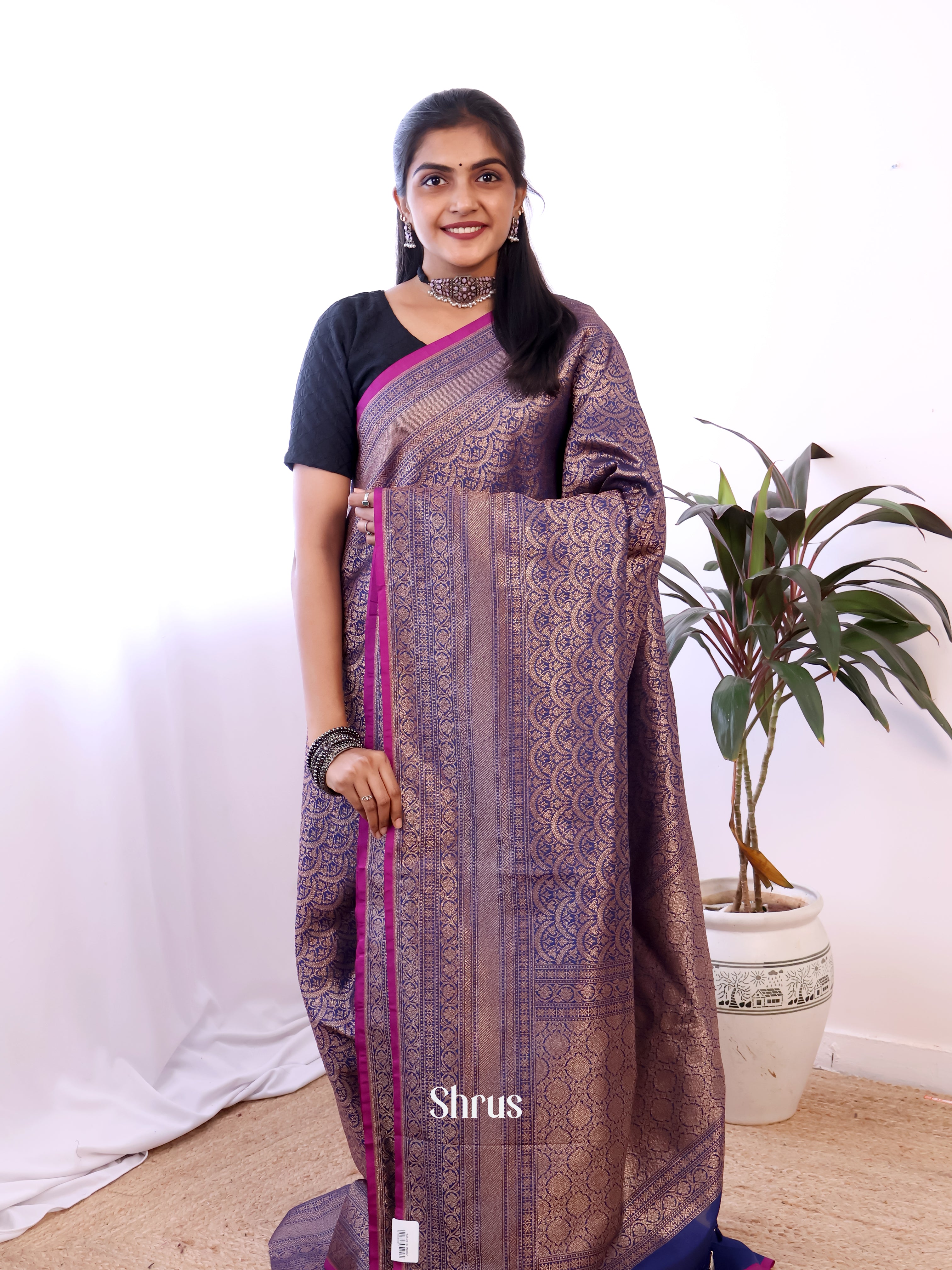 Blue - Semi Banarasi Saree