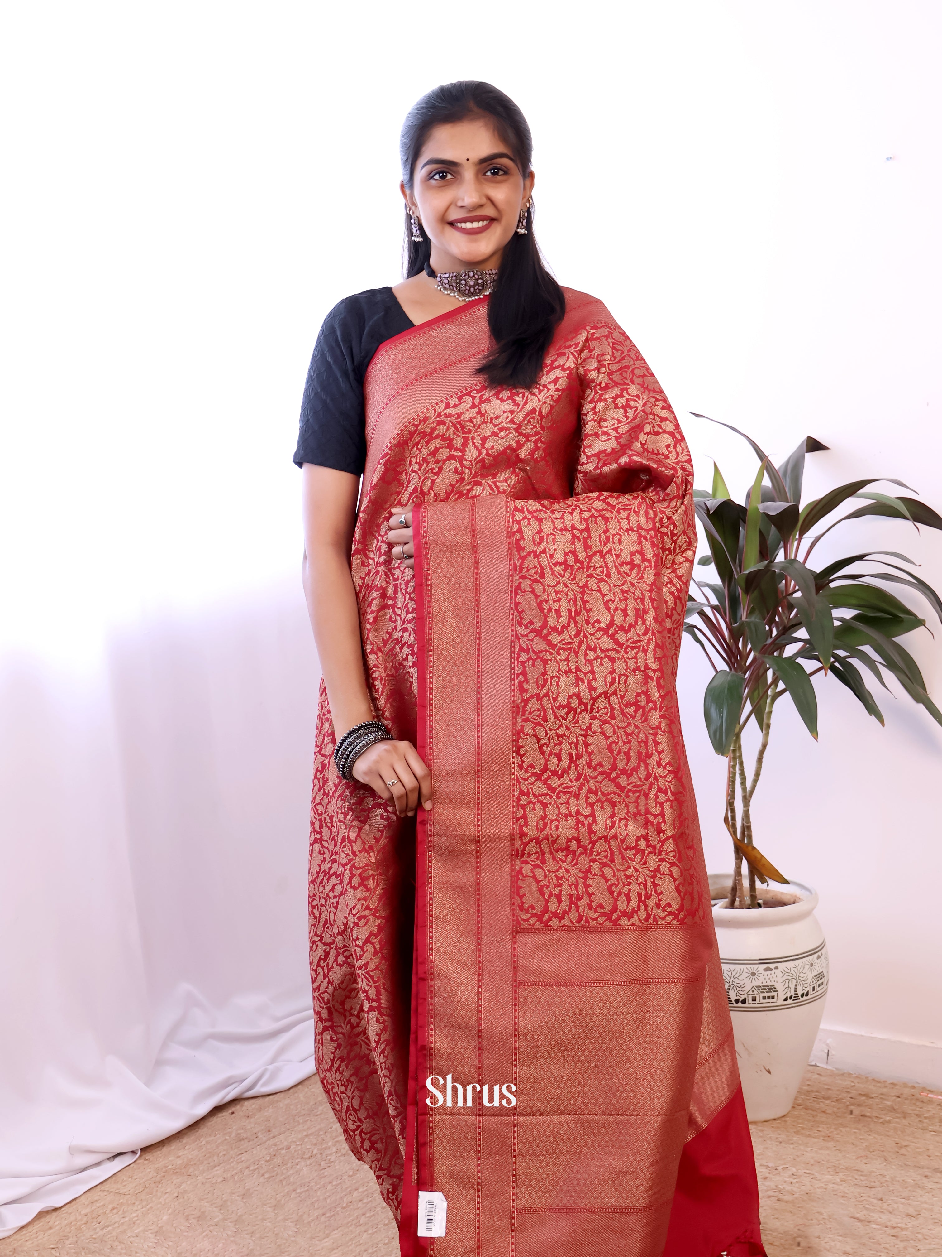 Red - Semi Banarasi Saree