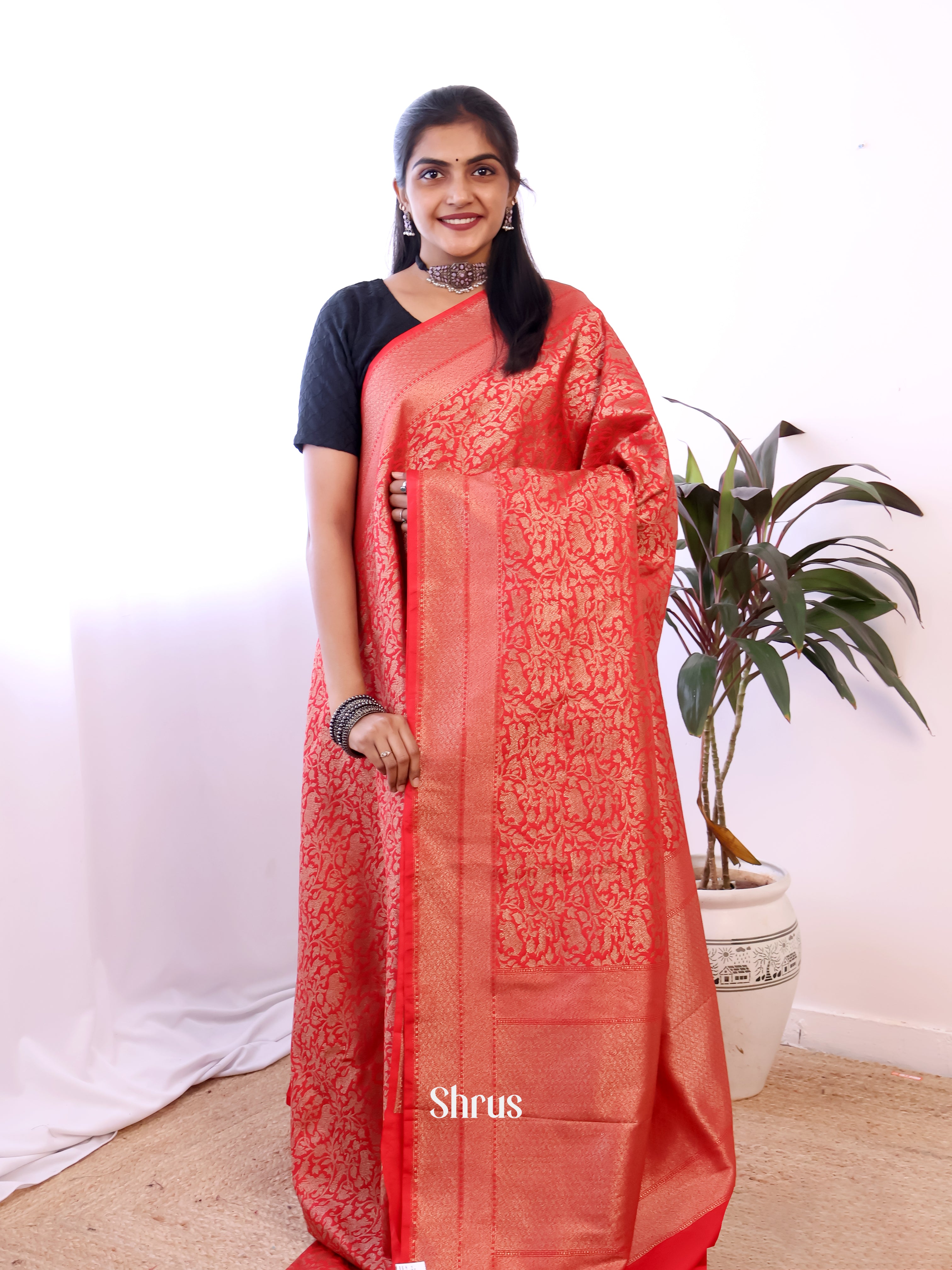 Red- Semi Banarasi Saree