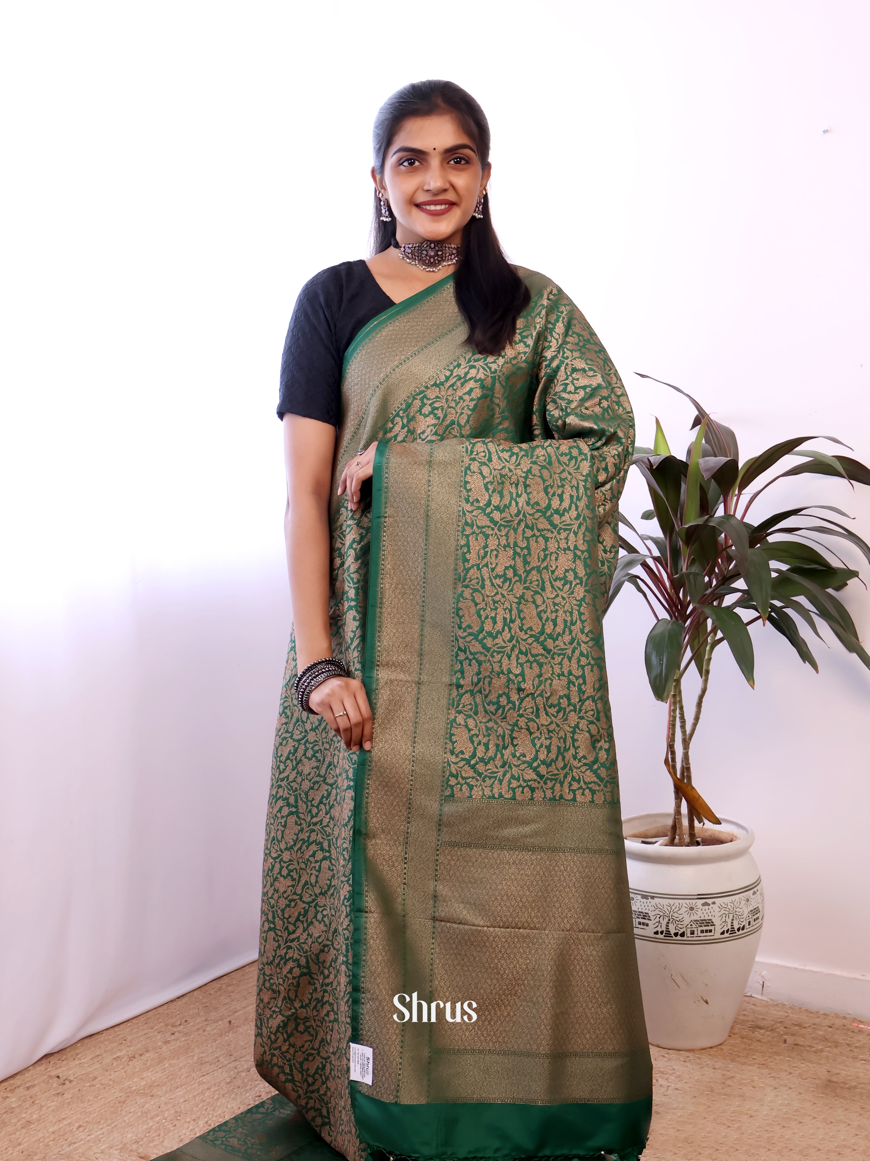 Green - Semi Banarasi Saree