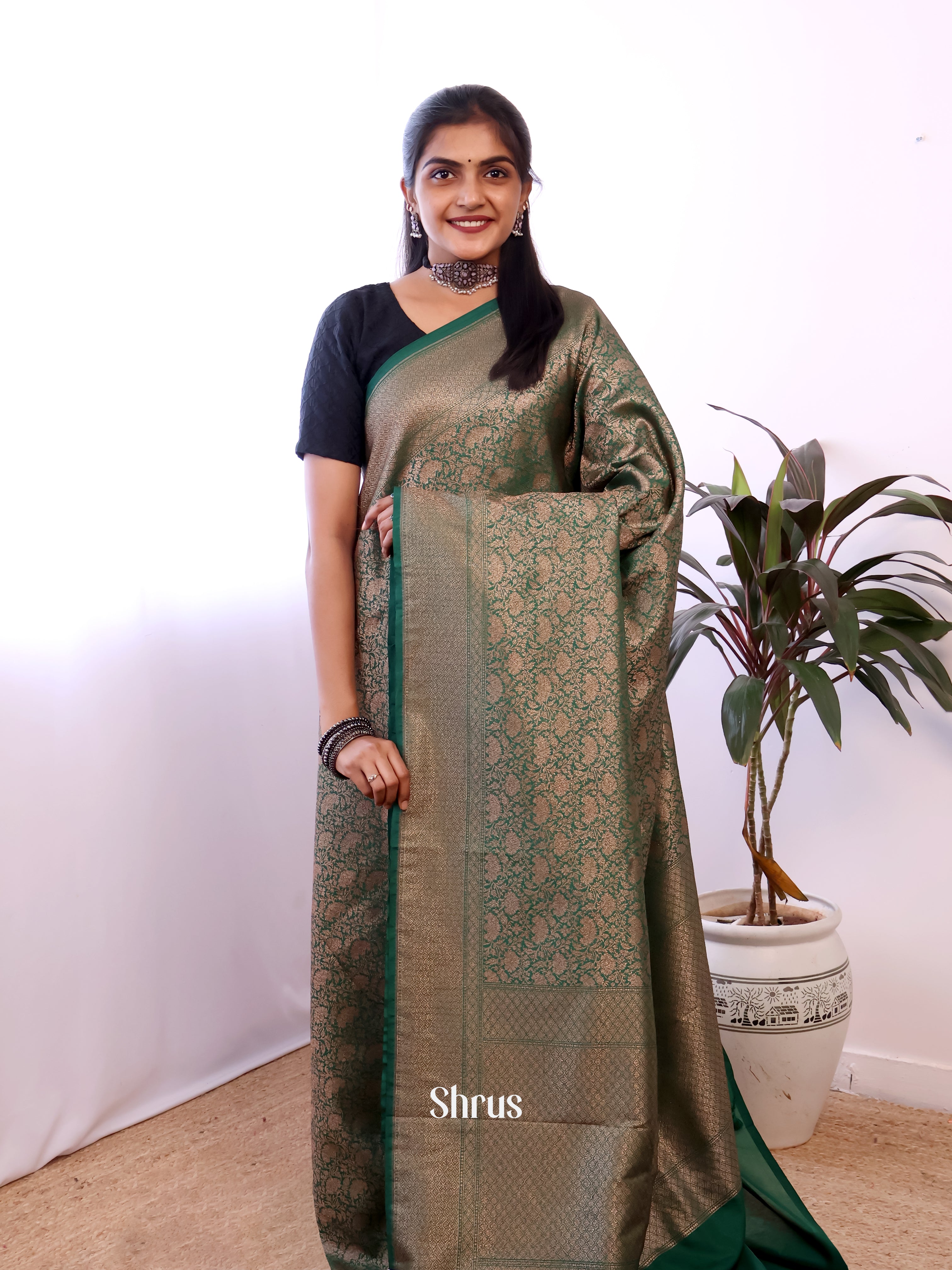 Green - Semi Banarasi Saree