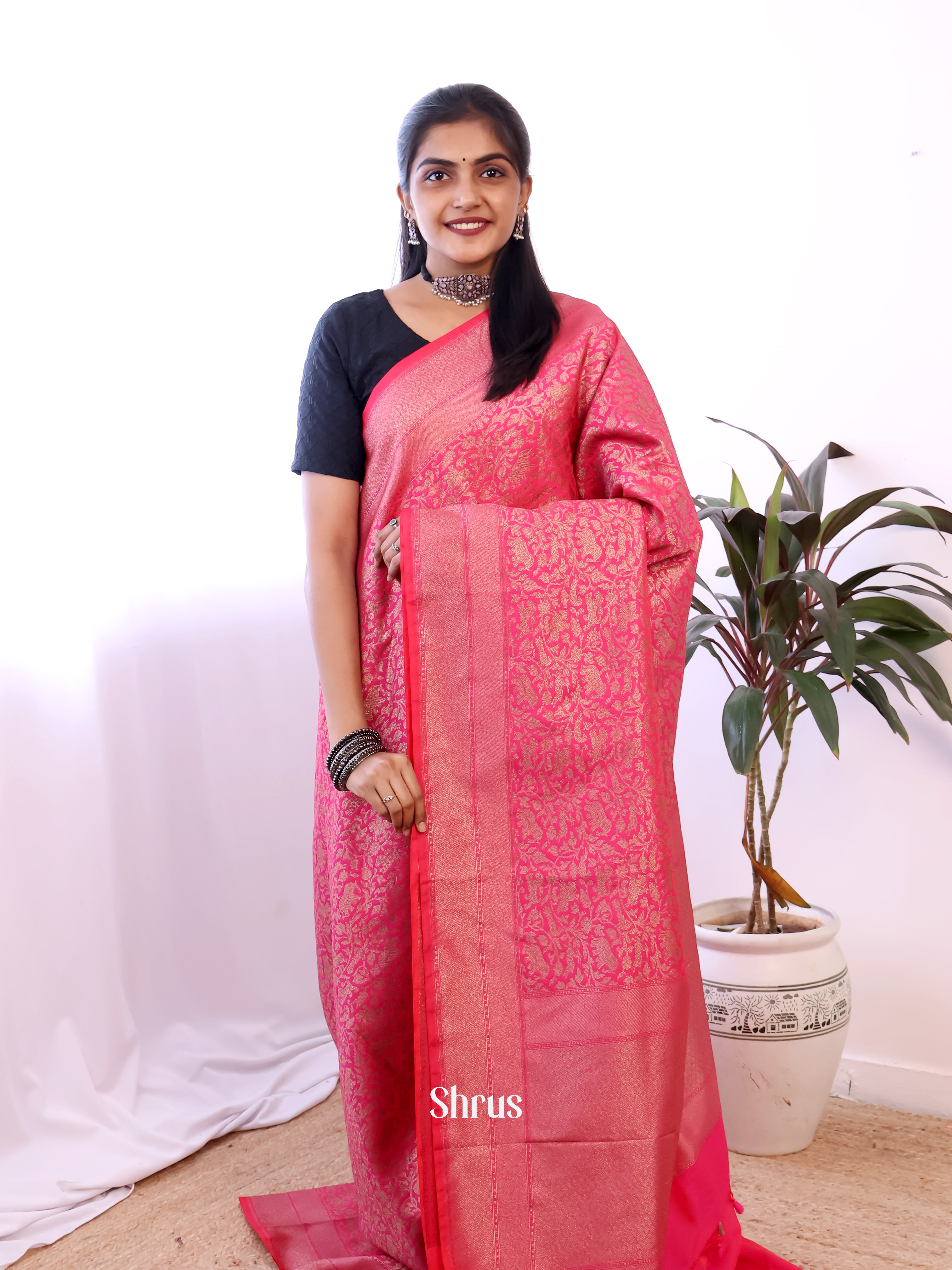 Pink - Semi Banarasi Saree