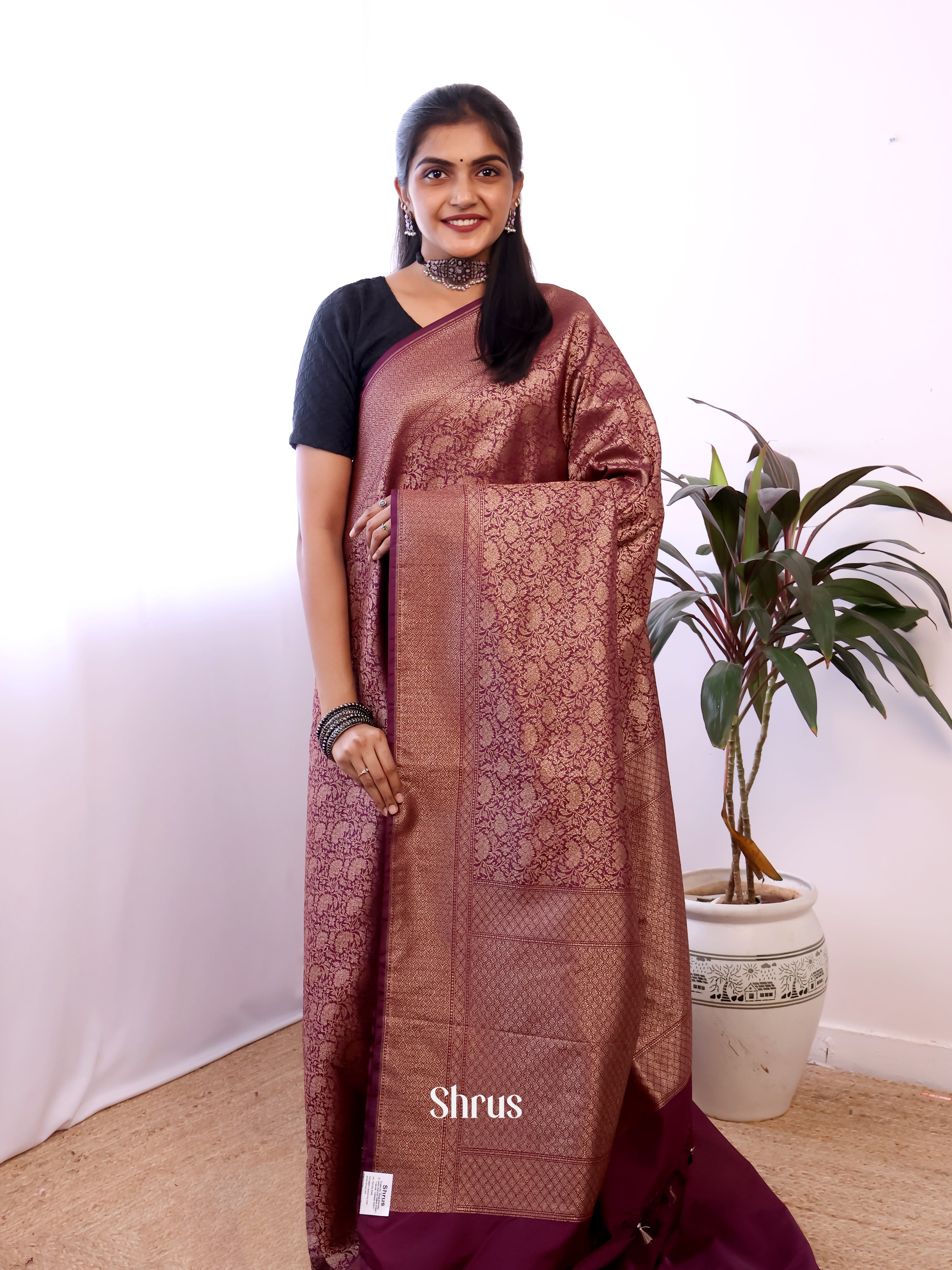 Maroon - Semi Banarasi Saree