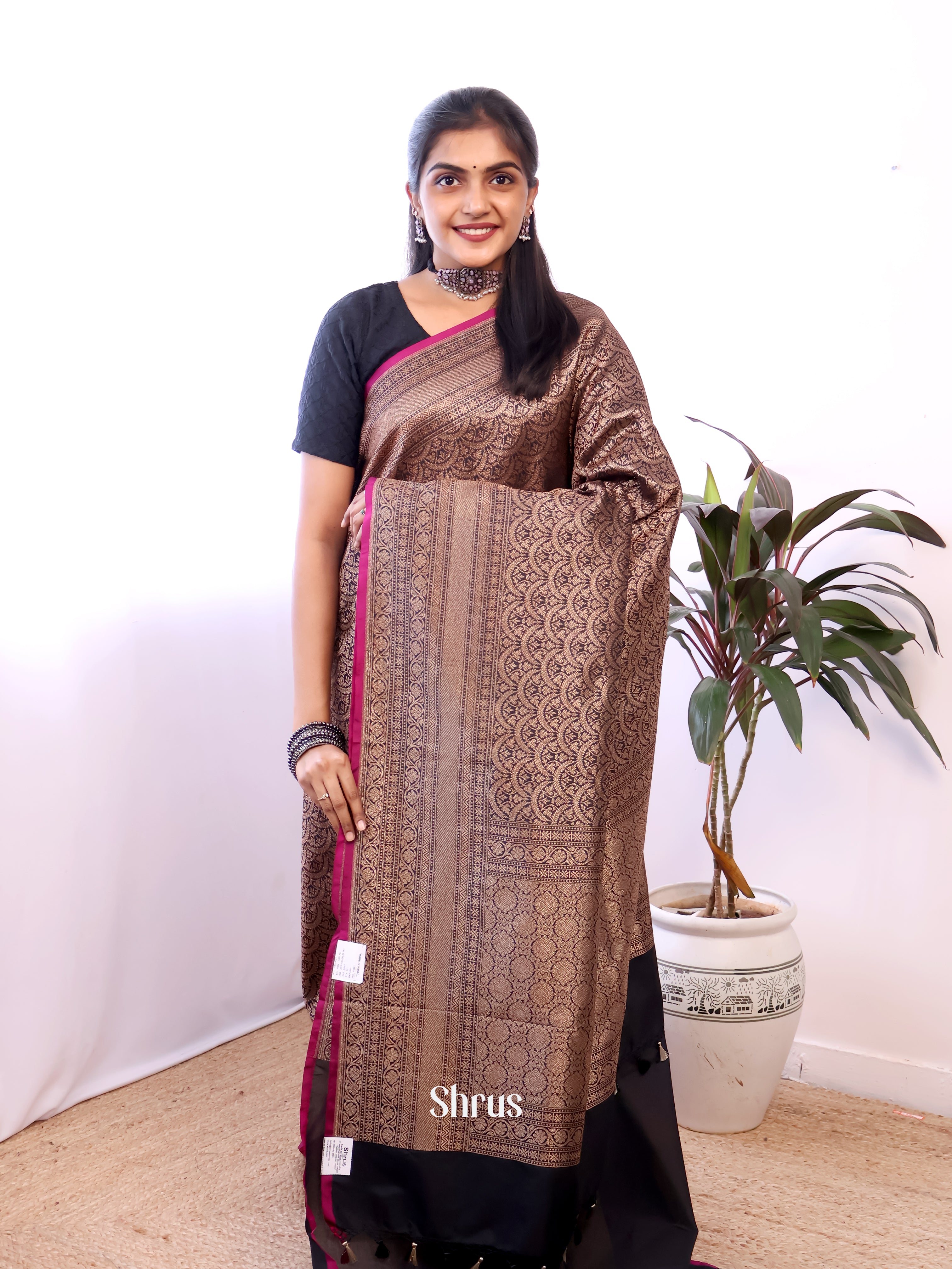 Black - Semi Banarasi Saree