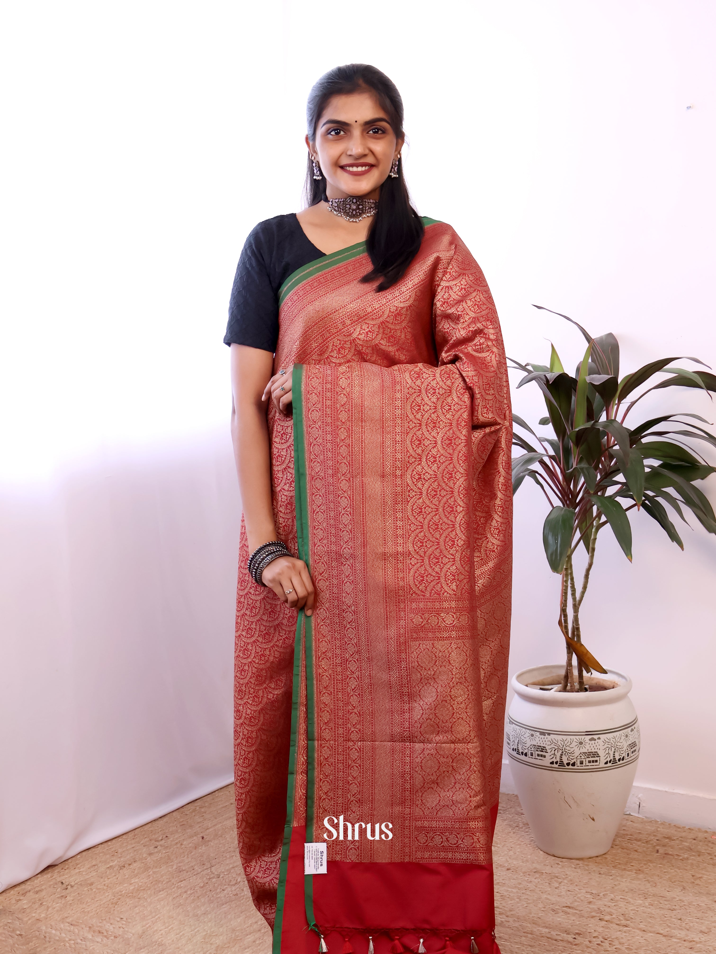 Red - Semi Banarasi Saree