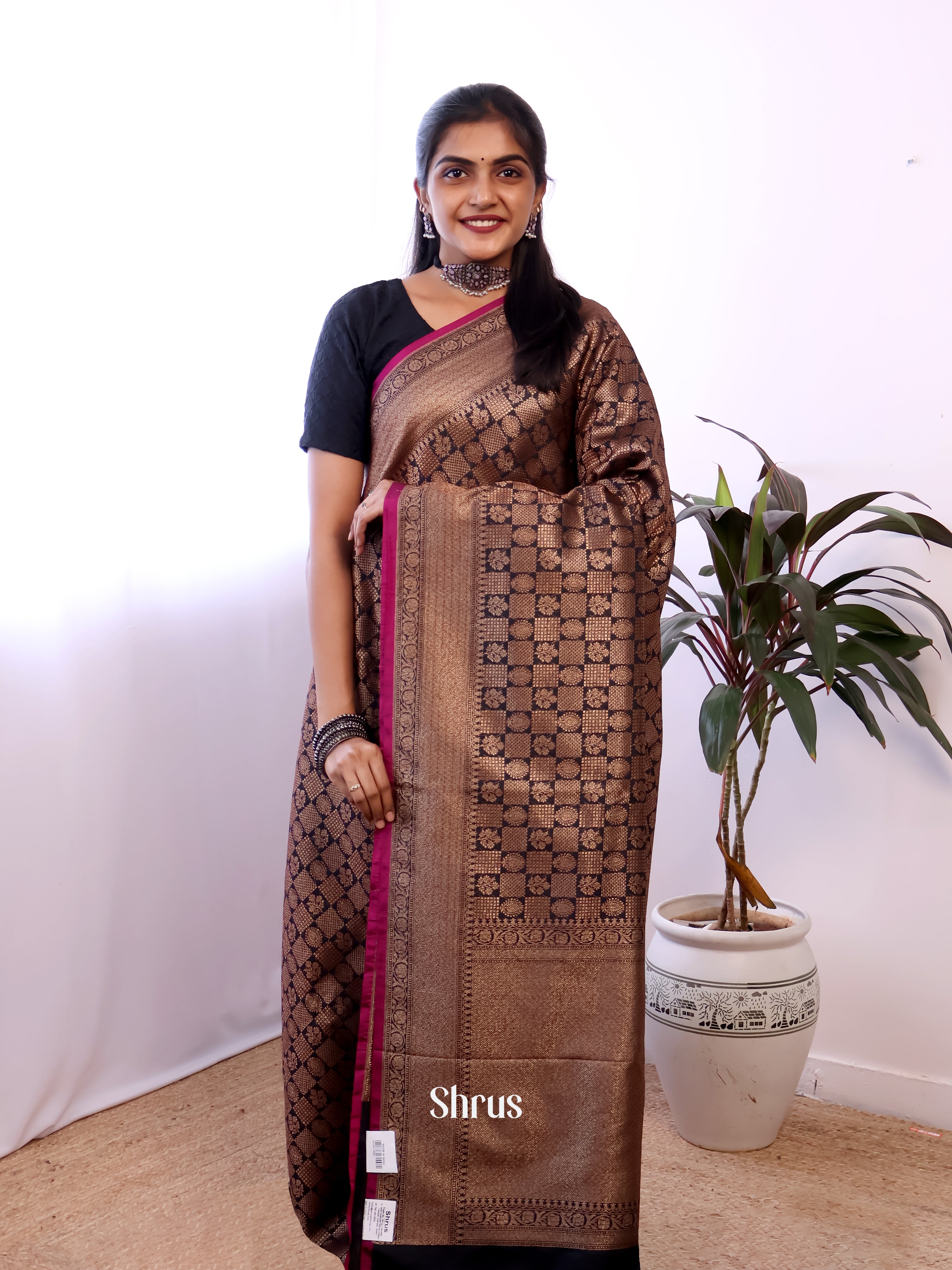 Black - Semi Banarasi Saree