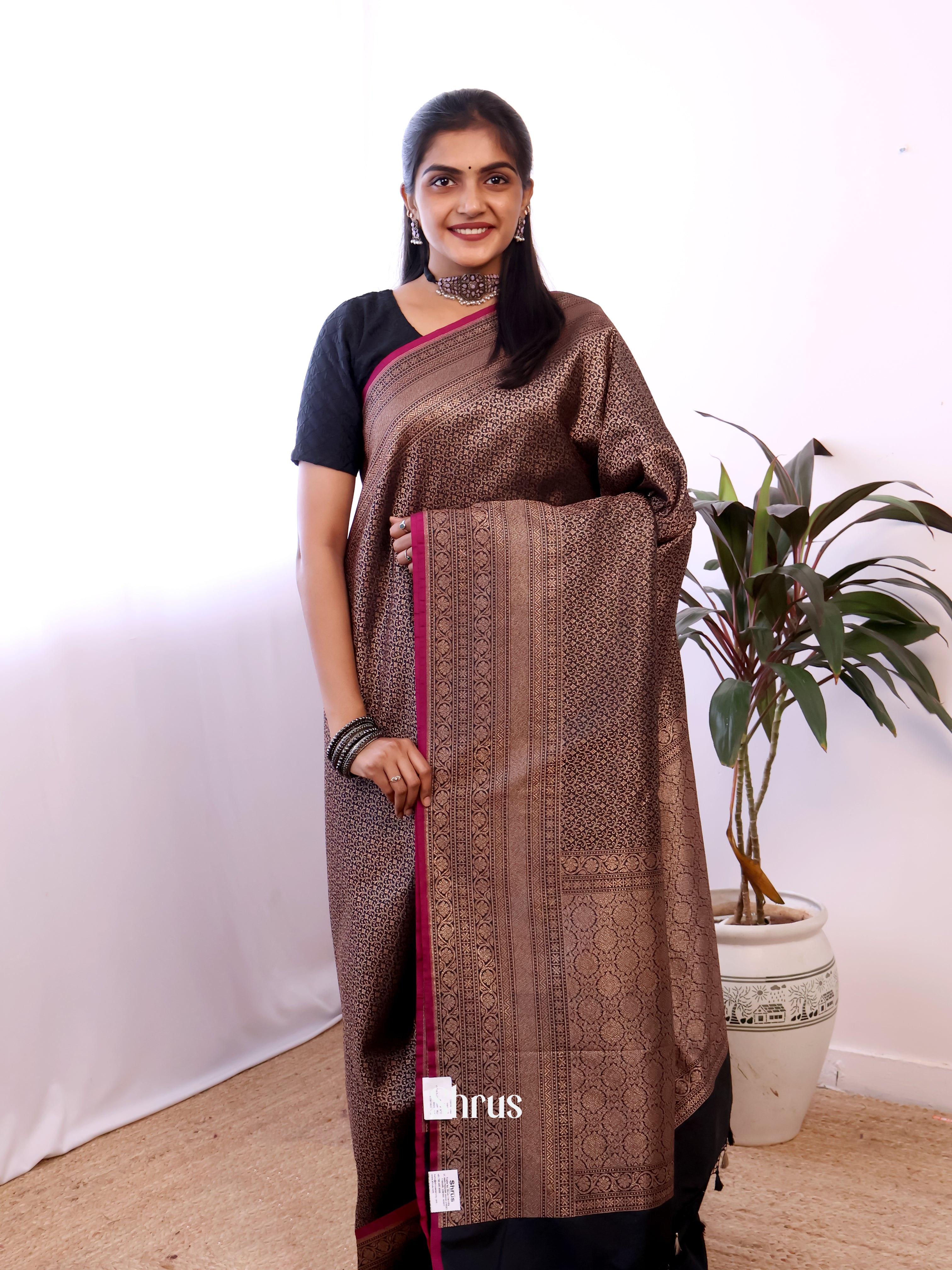 Black - Semi Banarasi Saree