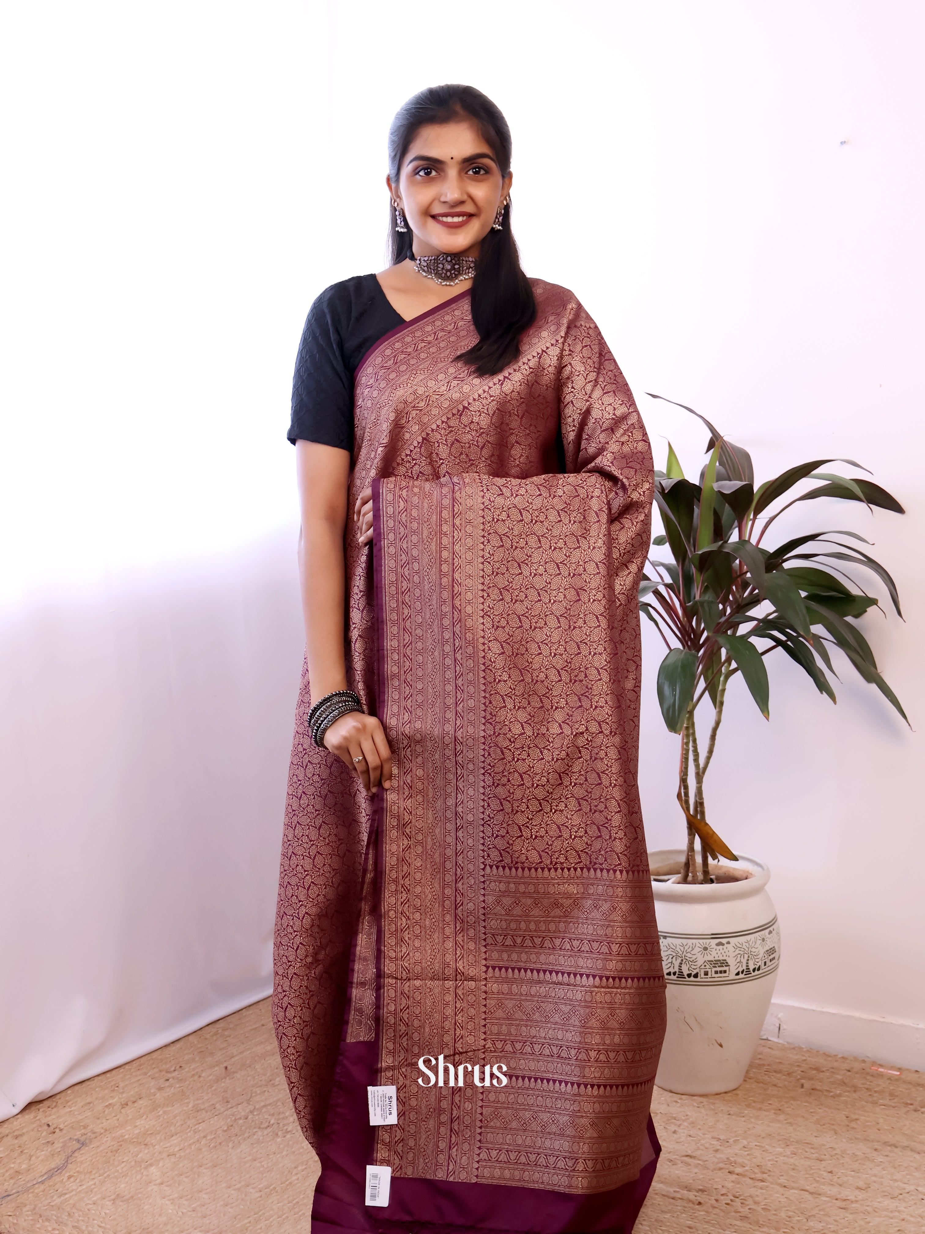 Maroon - Semi Banarasi Saree