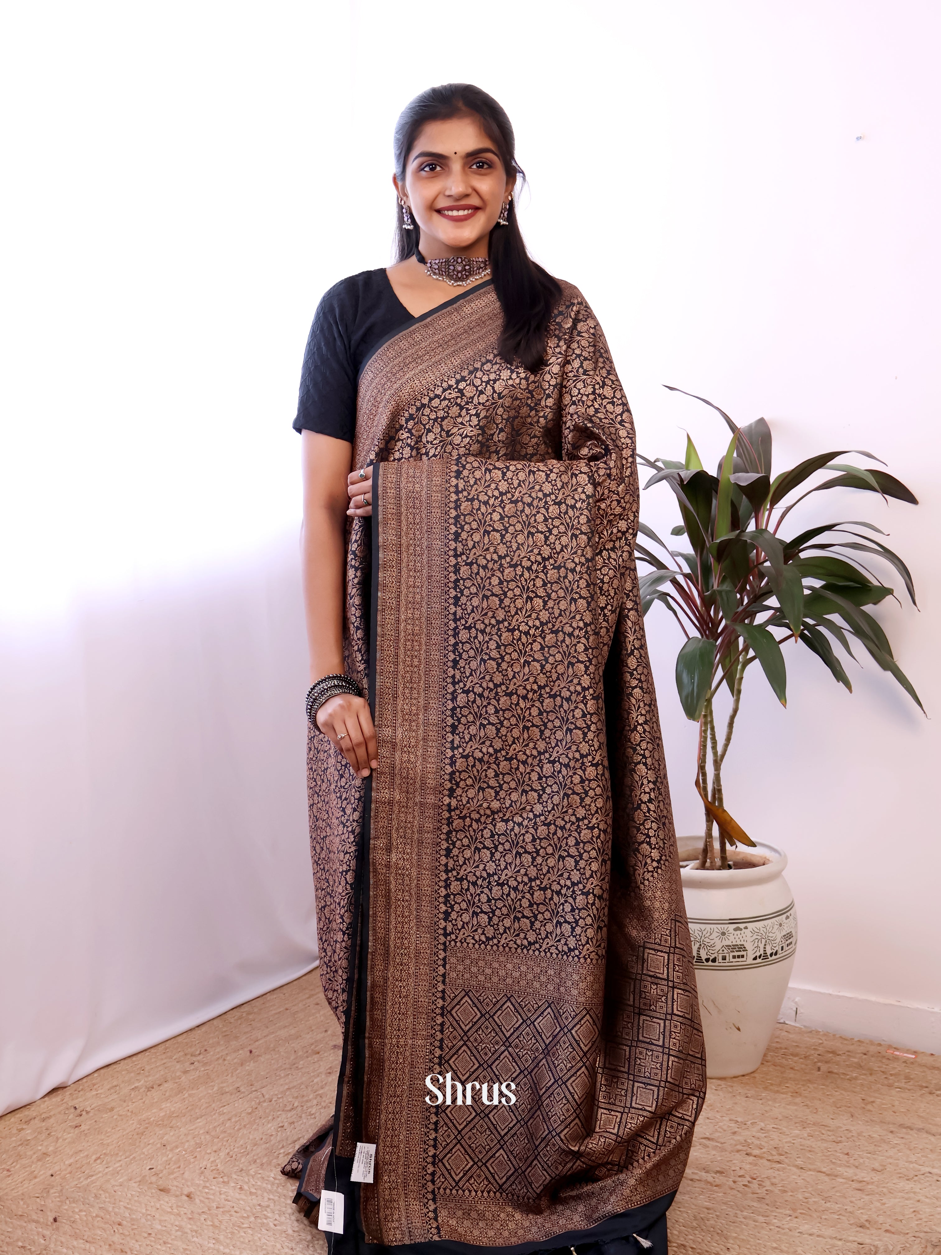 Black - Semi Banarasi Saree