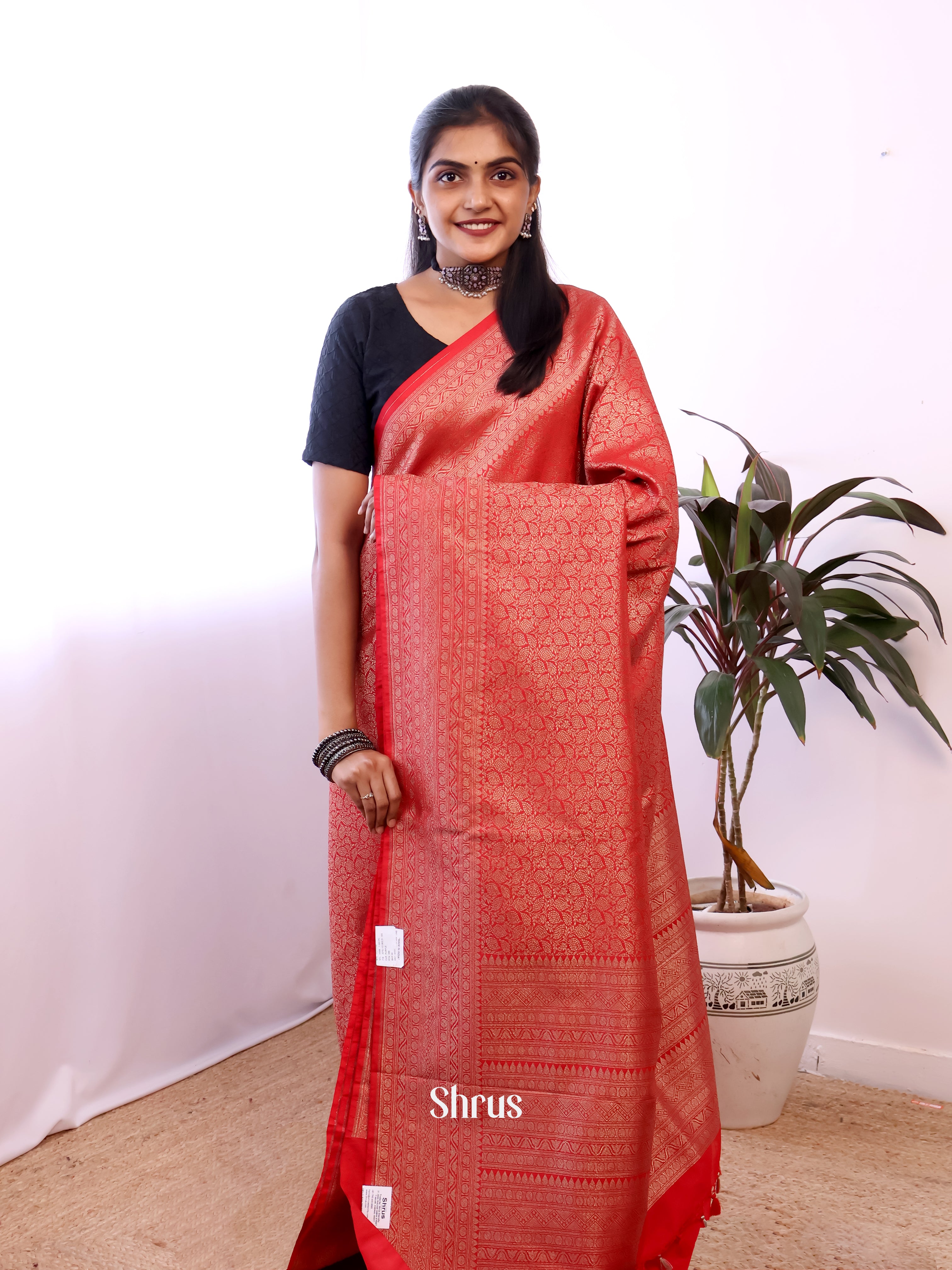 Red - Semi Banarasi Saree