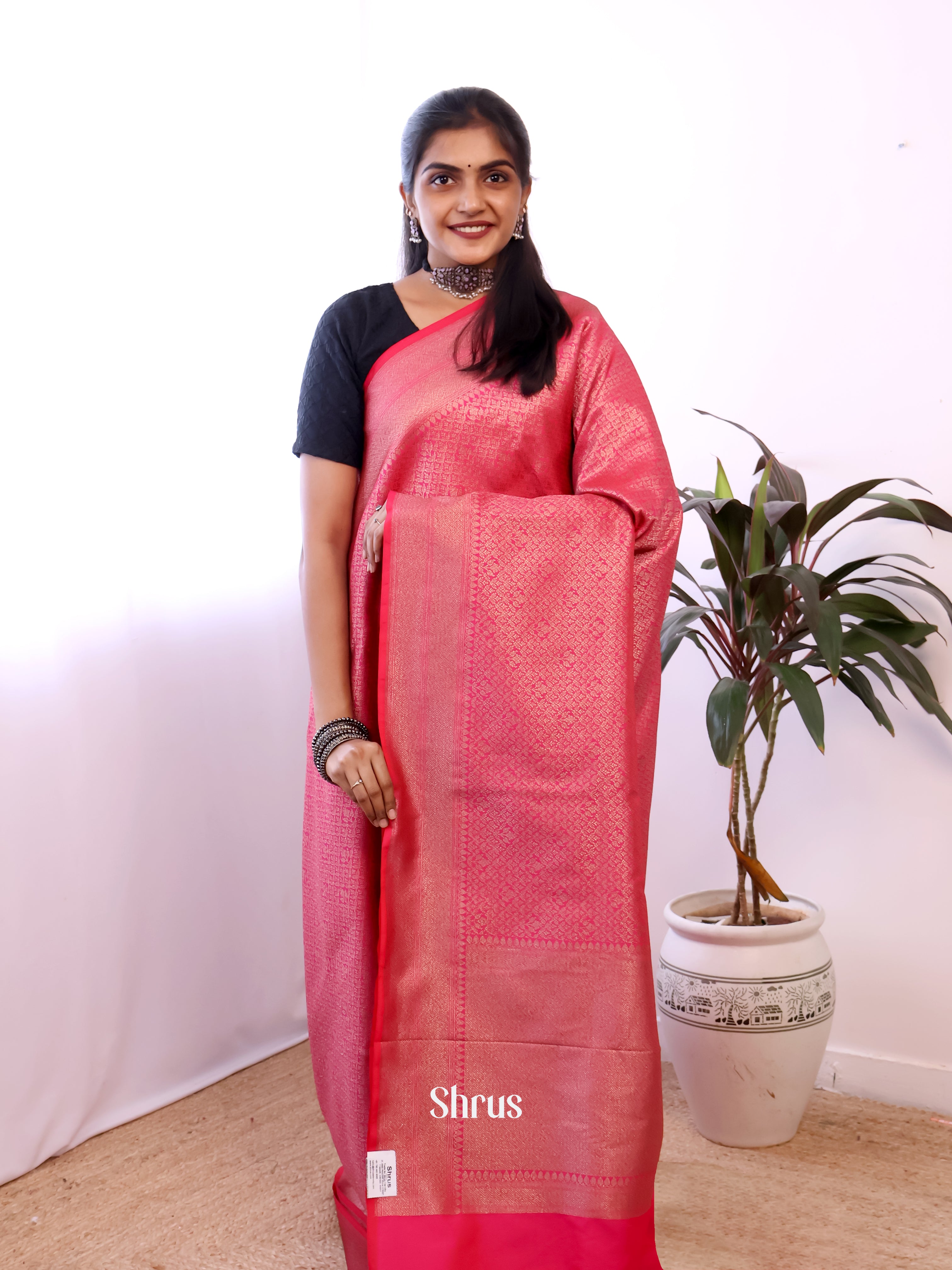 Pink - Semi Banarasi Saree