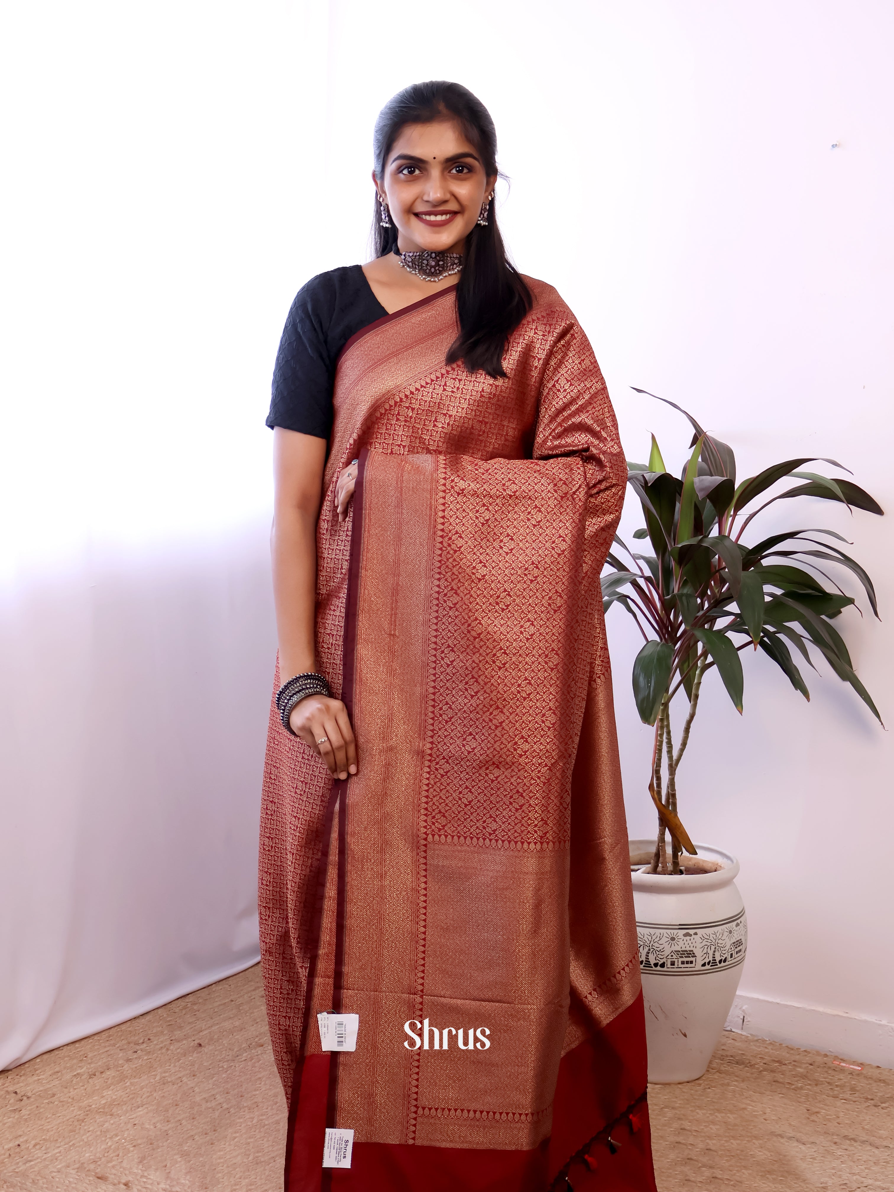 Maroon - Semi Banarasi Saree