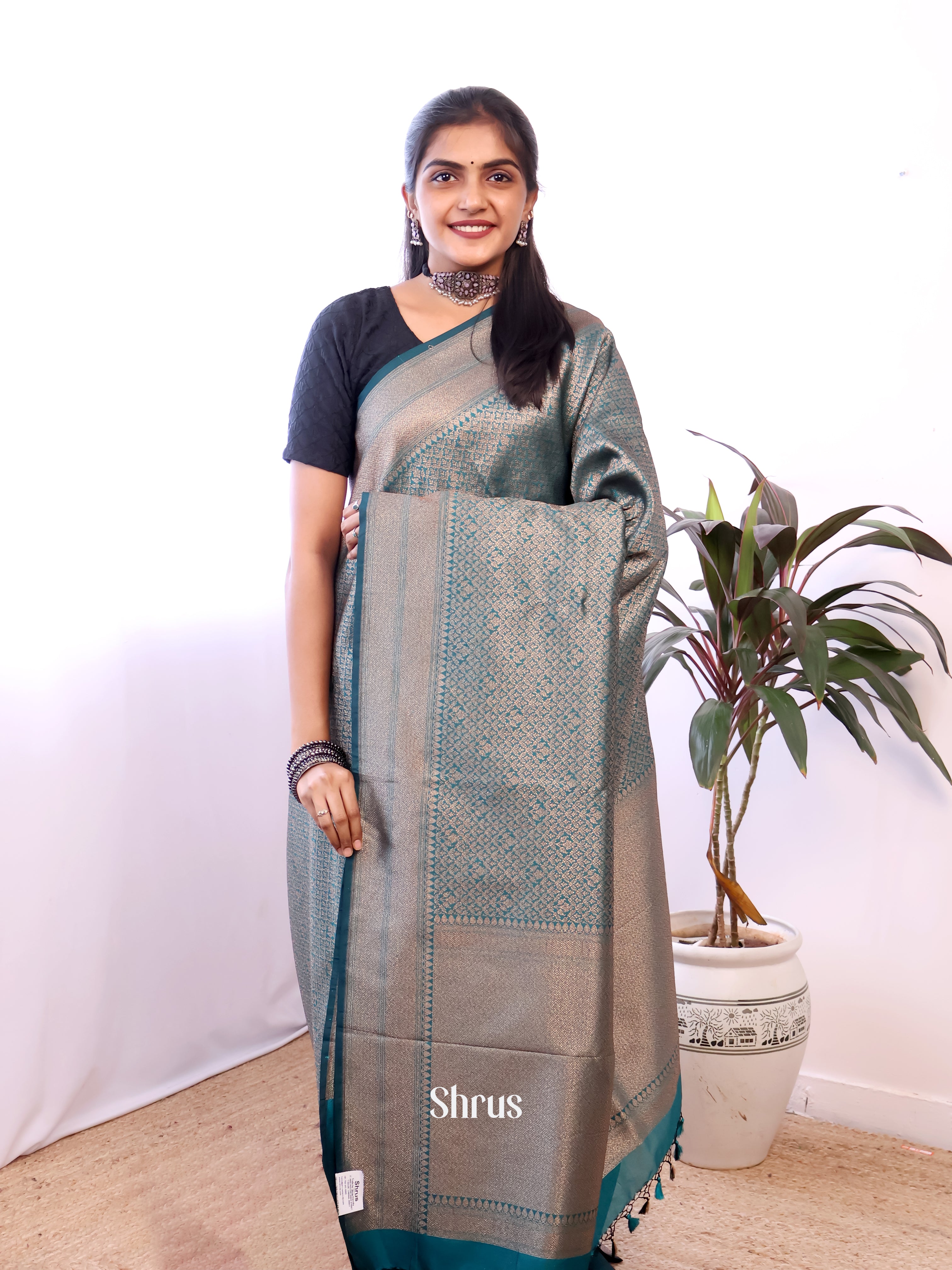 Blue - Semi Banarasi Saree