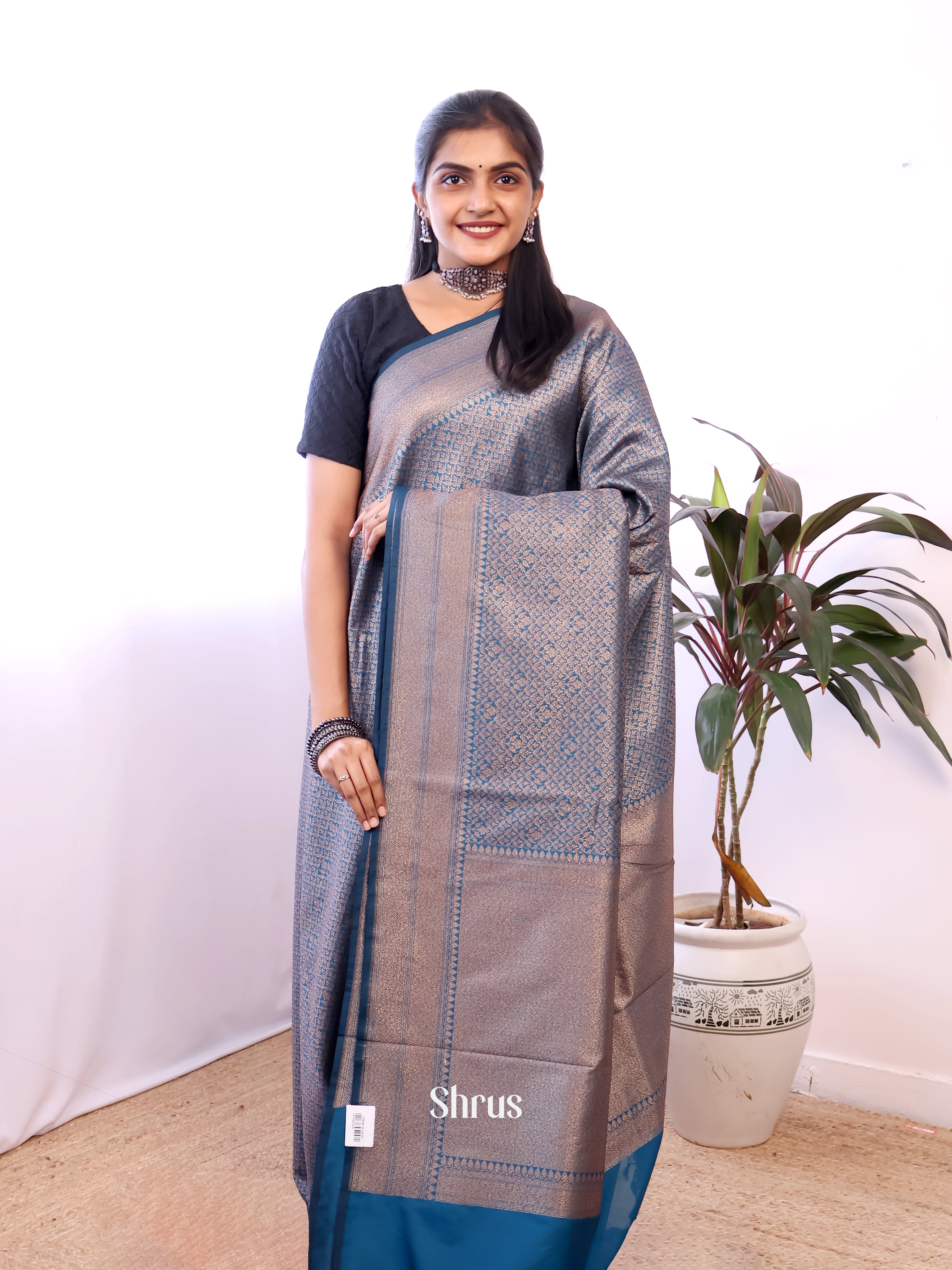 Blue - Semi Banarasi Saree