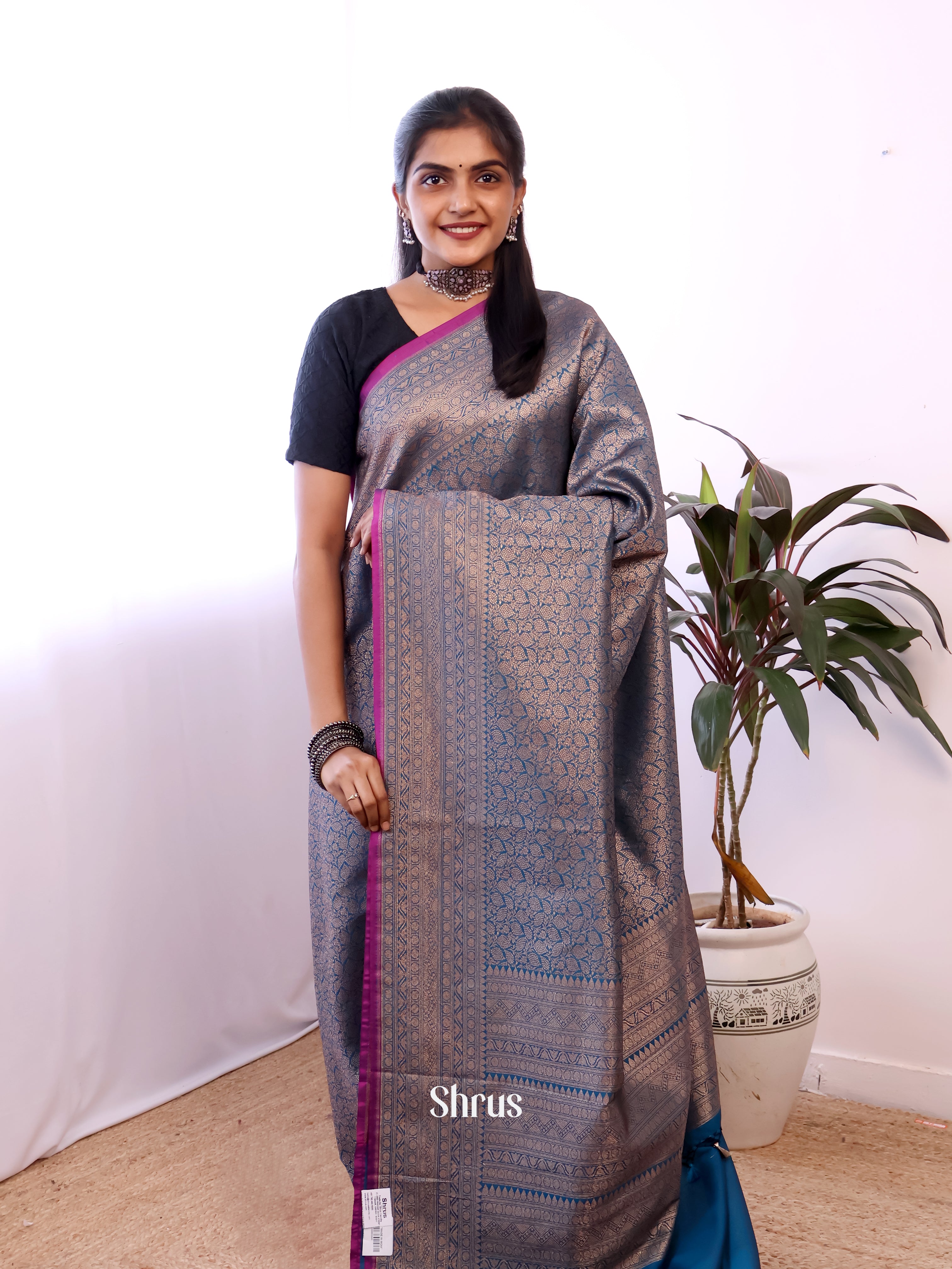 Blue - Semi Banarasi Saree