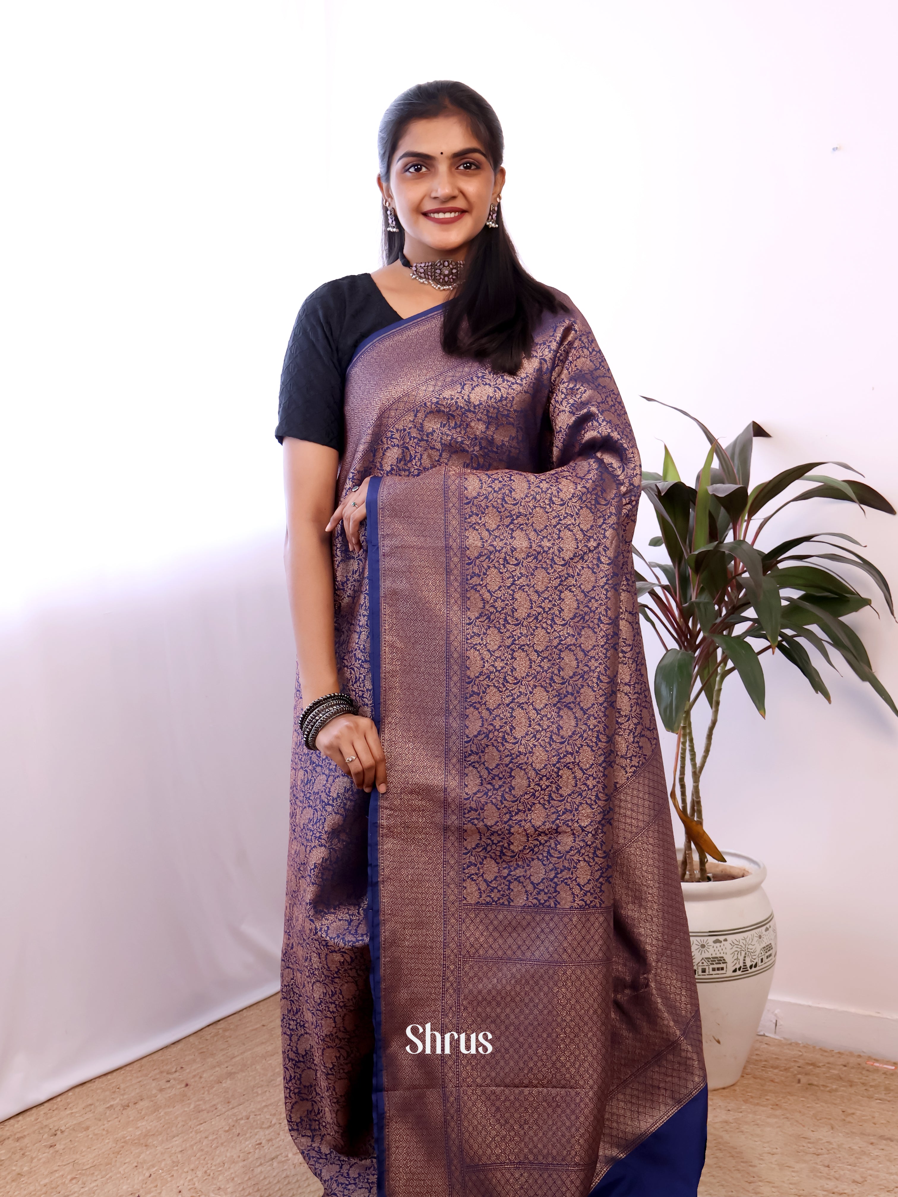 Blue - Semi Banarasi Saree