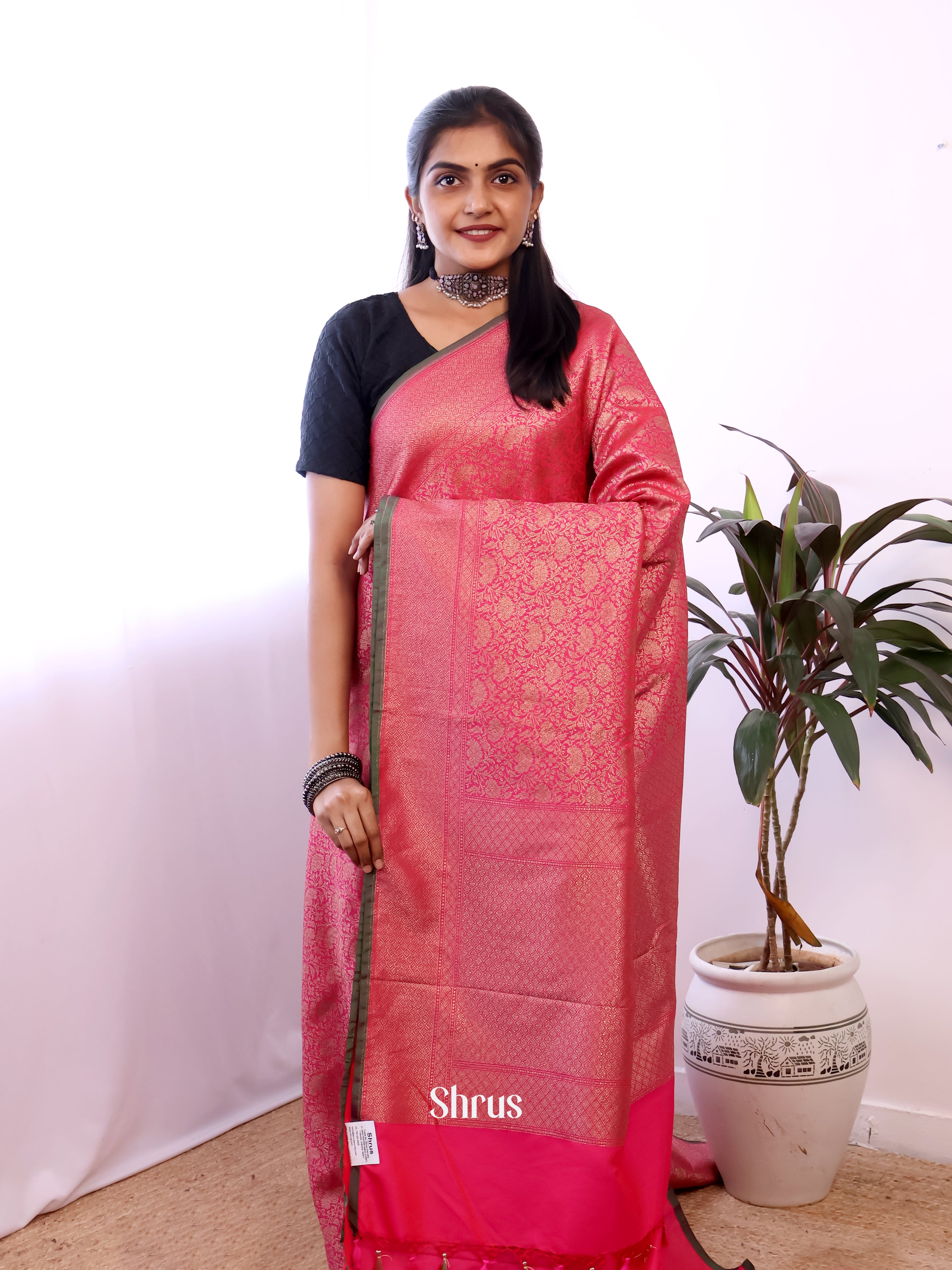 Pink- Semi Banarasi Saree